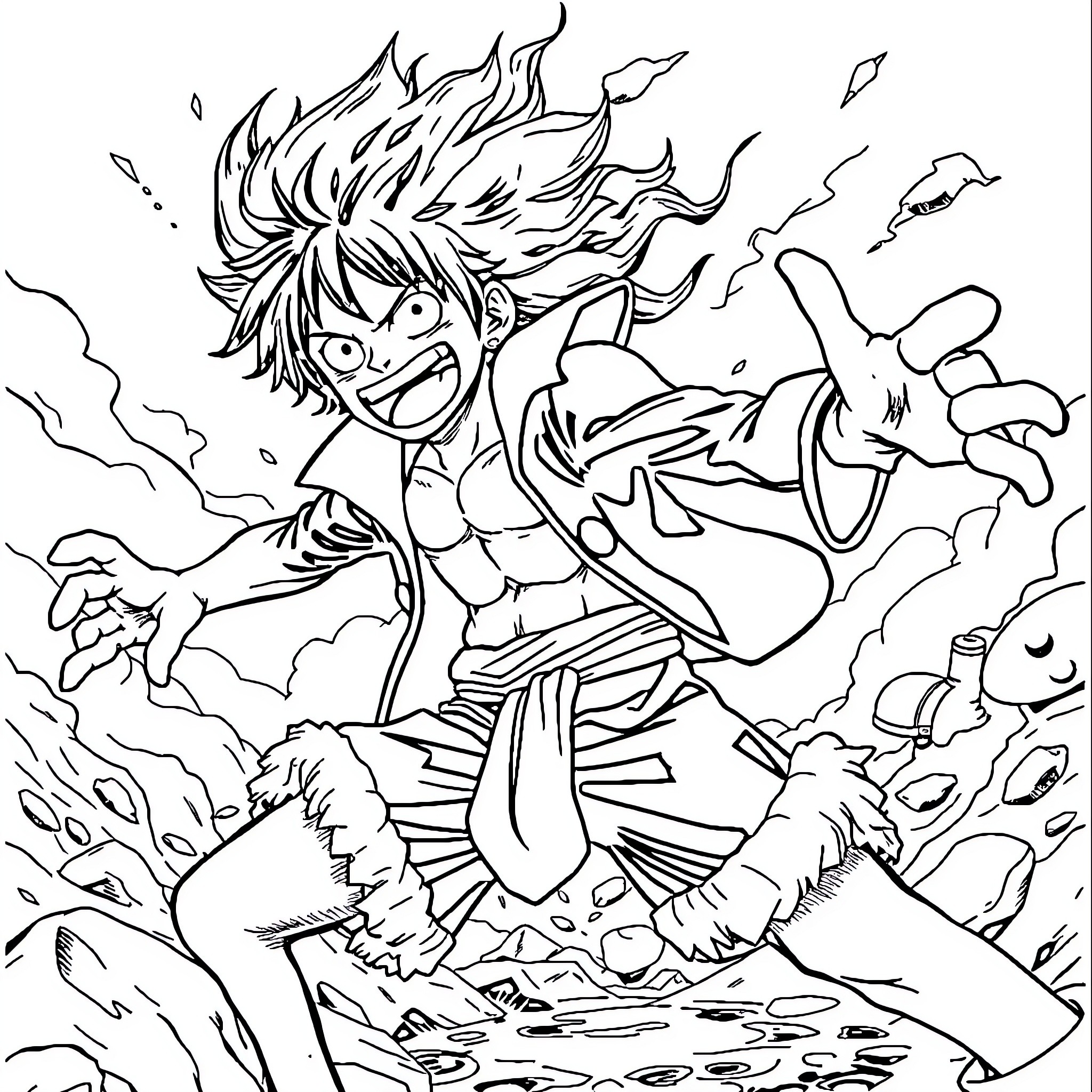 Monkey unleashing powerful energy in a fierce pose Coloring Page (free black-and-white line drawing printable PDF for all, from beginners to advanced learners, including children, teens, adults, and seniors)