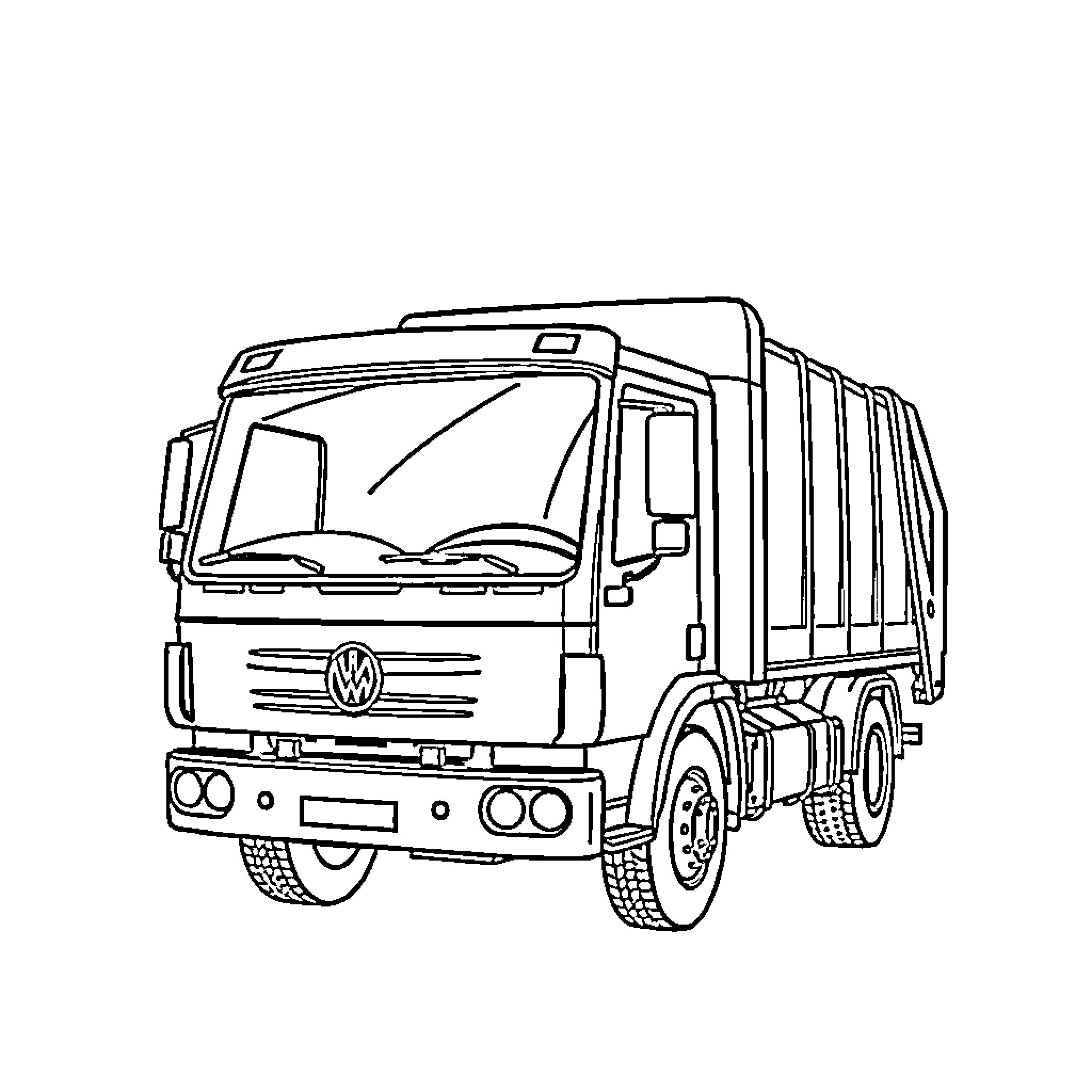Garbage Truck Collecting Trash on the Street Coloring Page (free black-and-white line drawing printable PDF for all, from beginners to advanced learners, including children, teens, adults, and seniors)