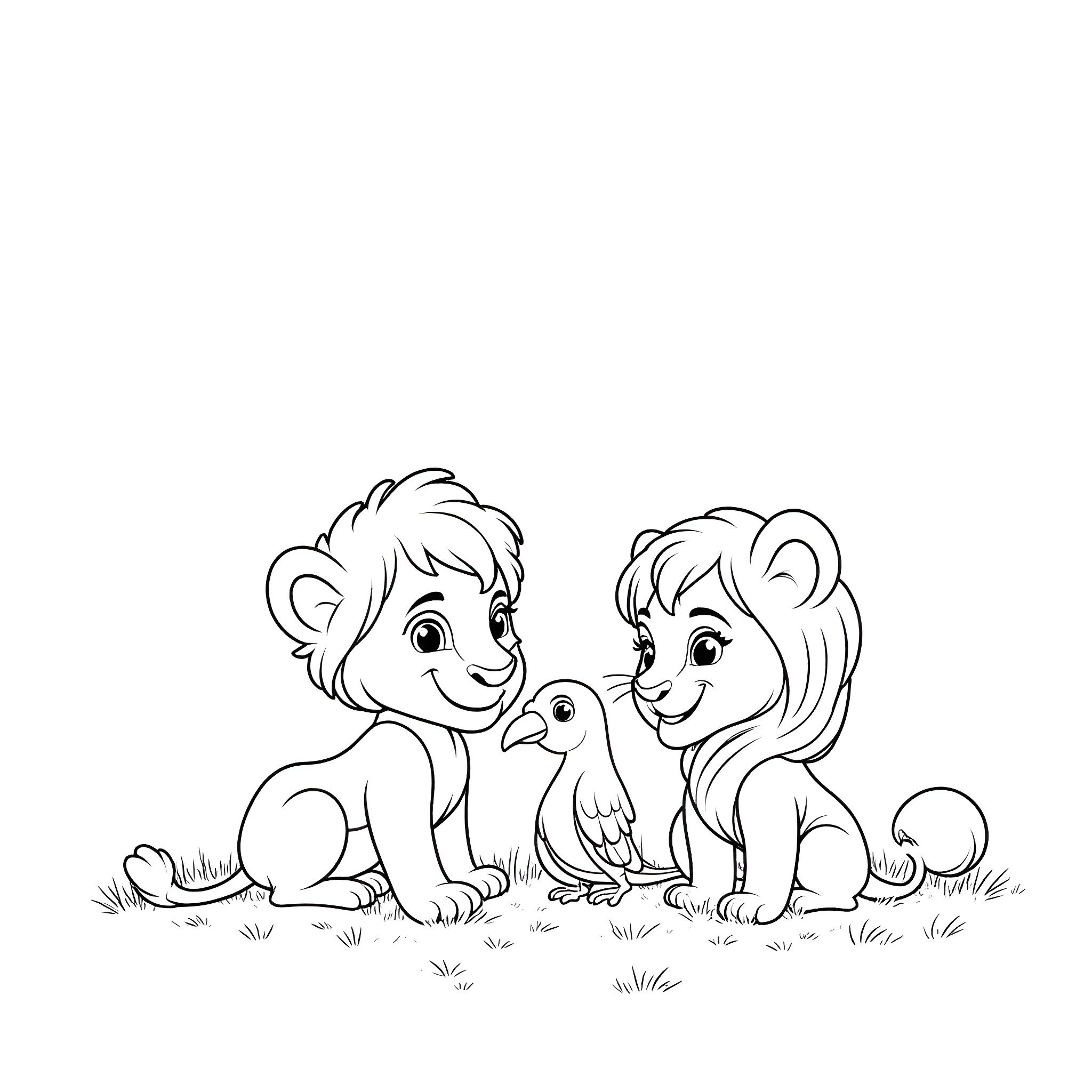 Baby Girl Playing with Puppy Outdoors Coloring Page (free black-and-white line drawing printable PDF for all, from beginners to advanced learners, including children, teens, adults, and seniors)