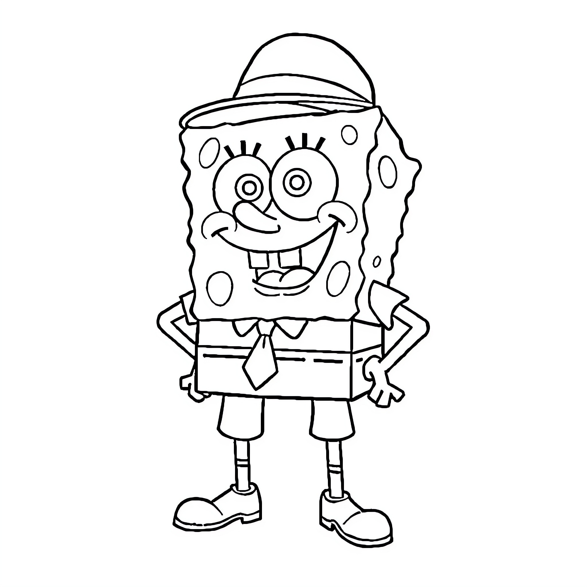 Spongebob's Goofy Smile and Outfit Coloring Page (free black-and-white line drawing printable PDF for all, from beginners to advanced learners, including children, teens, adults, and seniors)