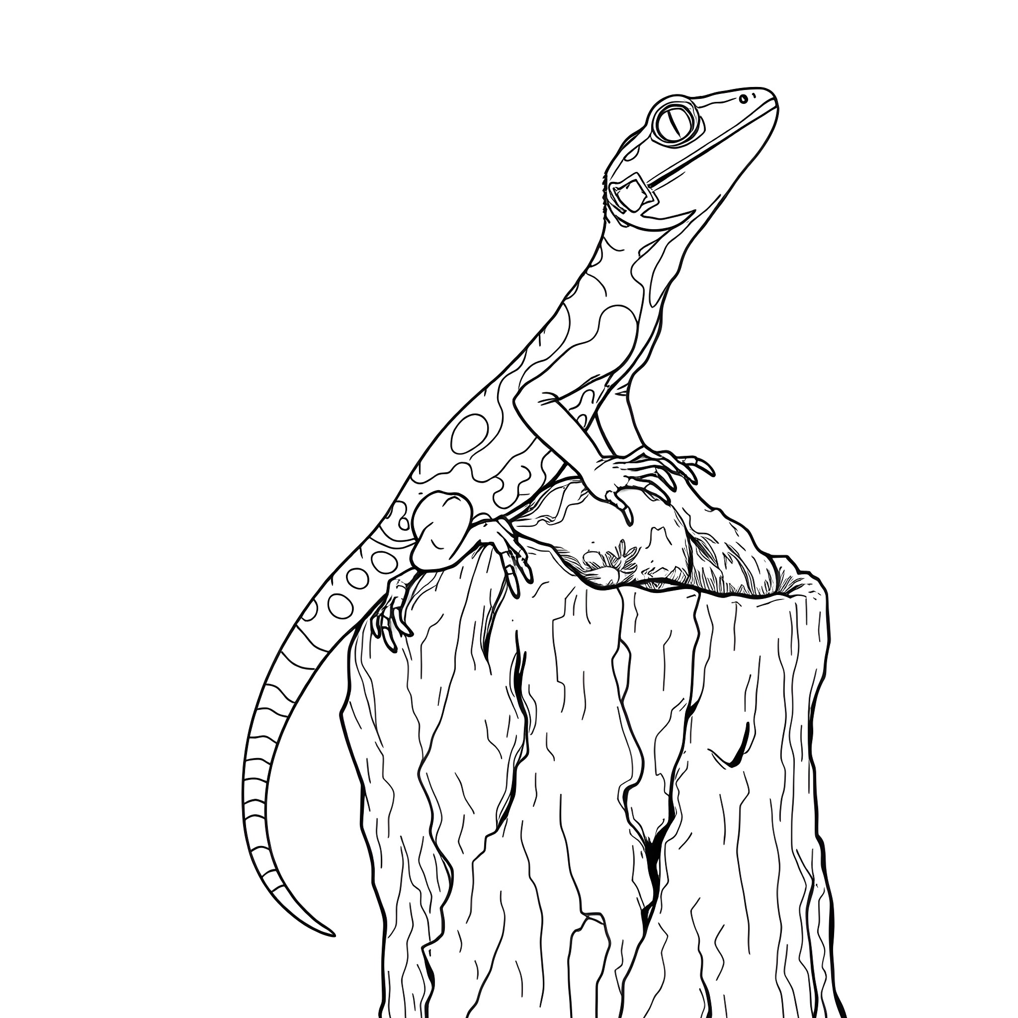Tree Skink exploring a rocky outcrop Coloring Page (free black-and-white line drawing printable PDF for all, from beginners to advanced learners, including children, teens, adults, and seniors)