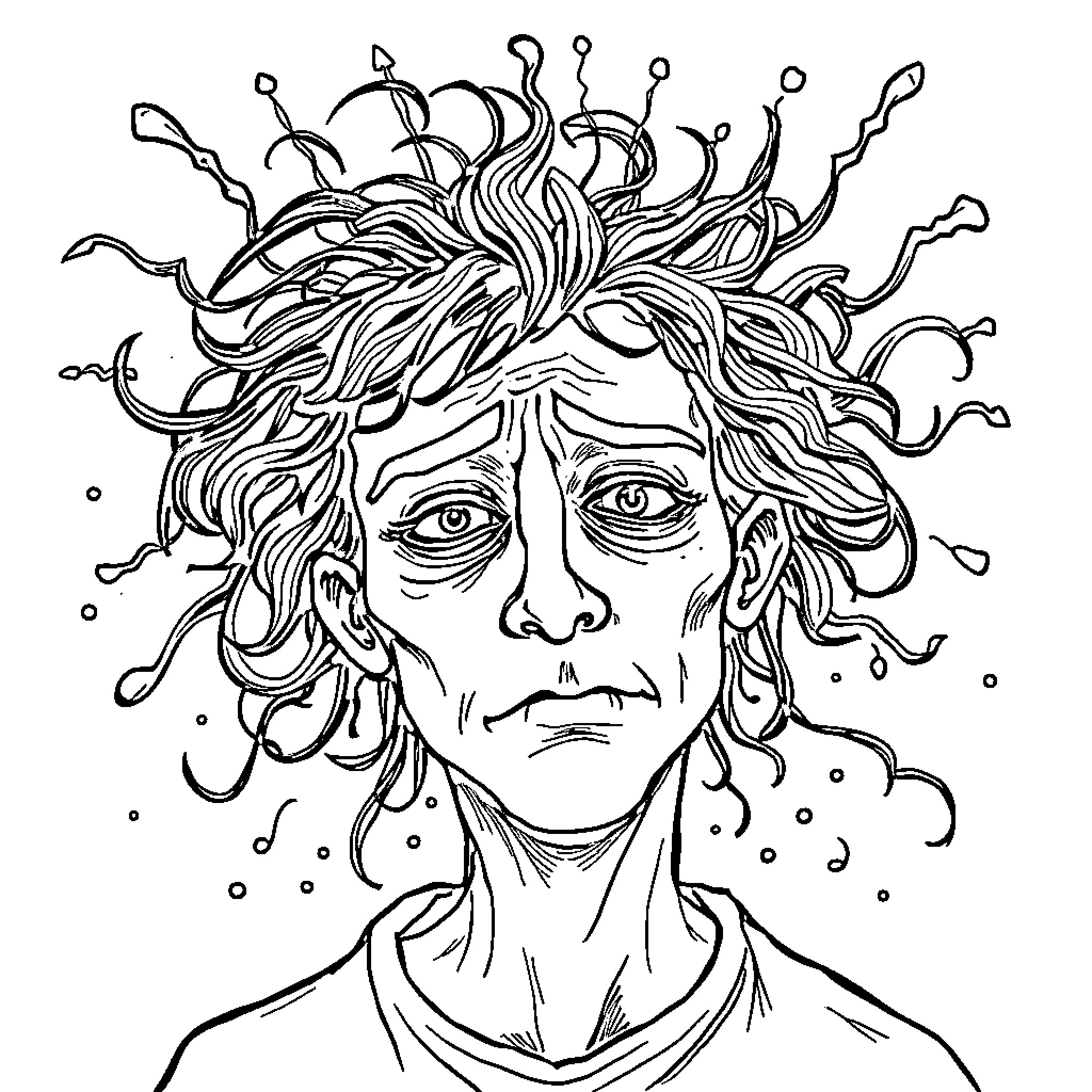 Brainrot: Surreal Expressions and Tangled Thoughts Coloring Page (free black-and-white line drawing printable PDF for all, from beginners to advanced learners, including children, teens, adults, and seniors)