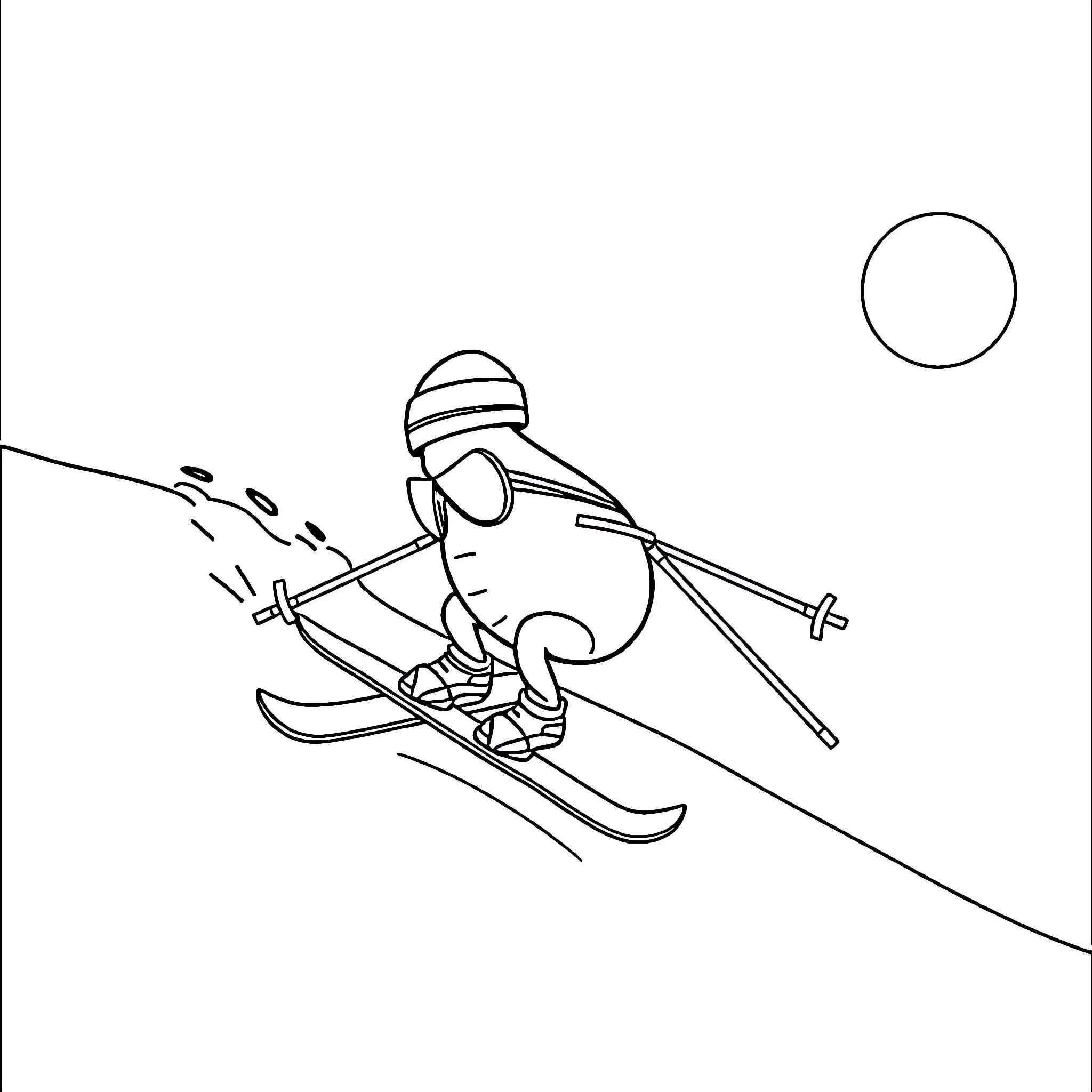 Uterus of skier navigating snowy slope Coloring Page (free black-and-white line drawing printable PDF for all, from beginners to advanced learners, including children, teens, adults, and seniors)