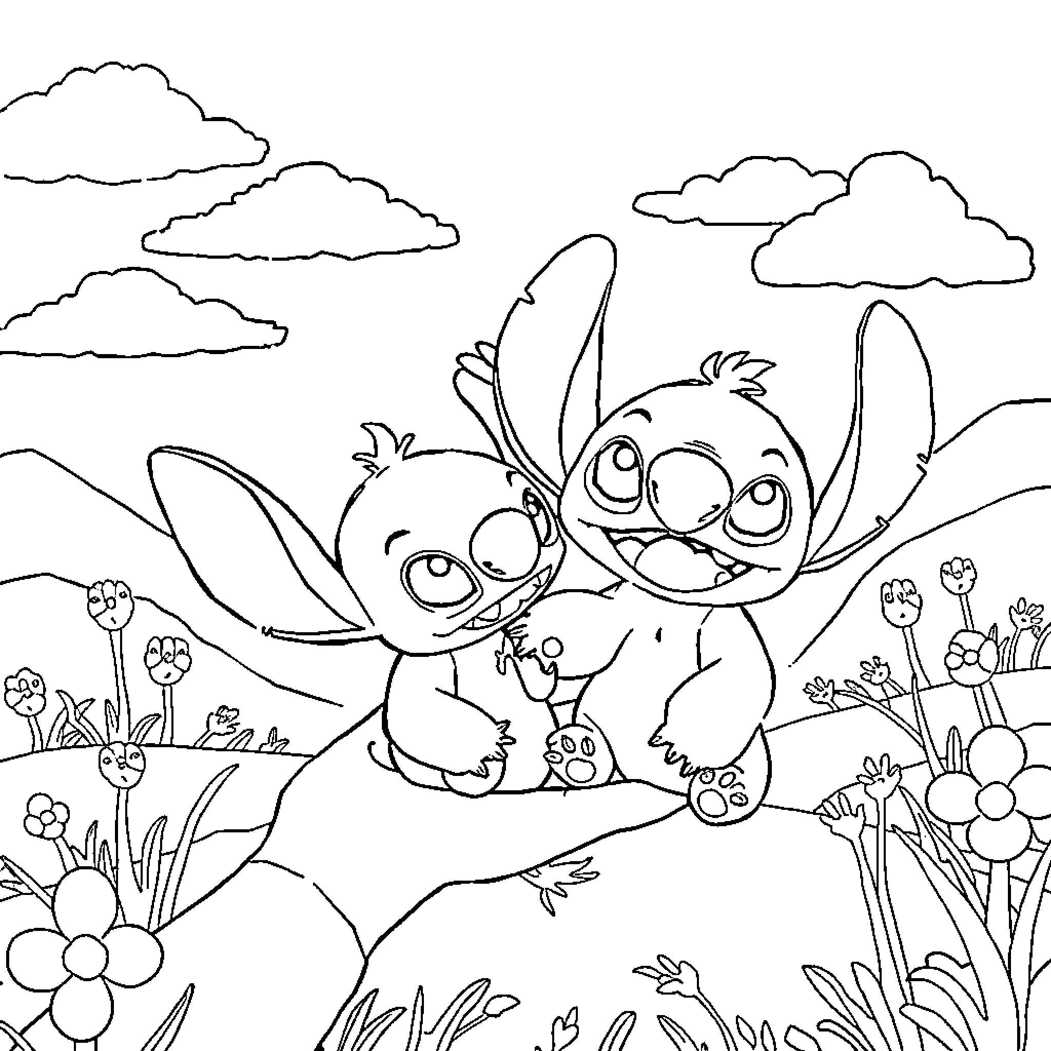 Labubu's Playful Adventure in the Whimsical Garden Coloring Page (free black-and-white line drawing printable PDF for all, from beginners to advanced learners, including children, teens, adults, and seniors)
