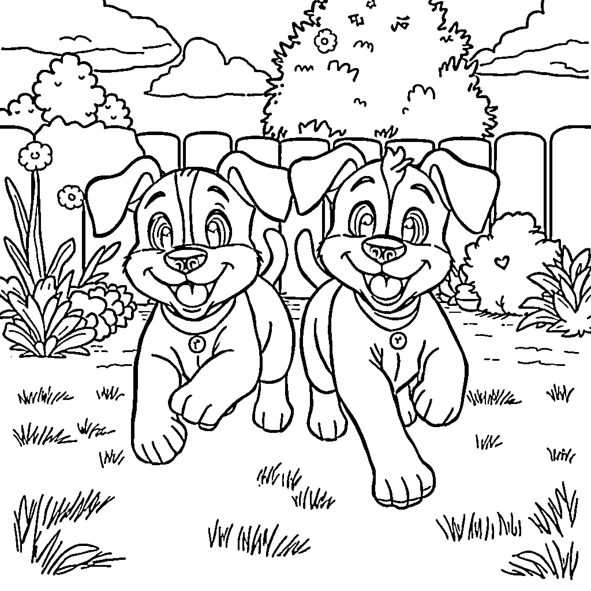 Bluey's Playful Pals in the Outdoors Coloring Page (free black-and-white line drawing printable PDF for all, from beginners to advanced learners, including children, teens, adults, and seniors)