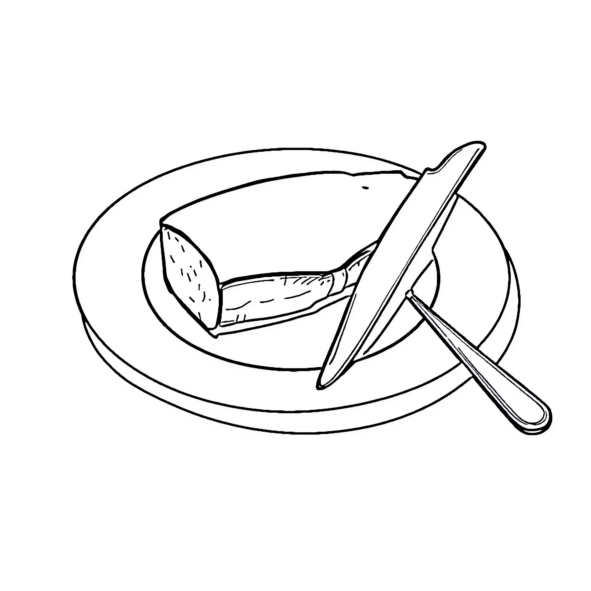 Plate with utensils and slice of bread Coloring Page (free black-and-white line drawing printable PDF for all, from beginners to advanced learners, including children, teens, adults, and seniors)