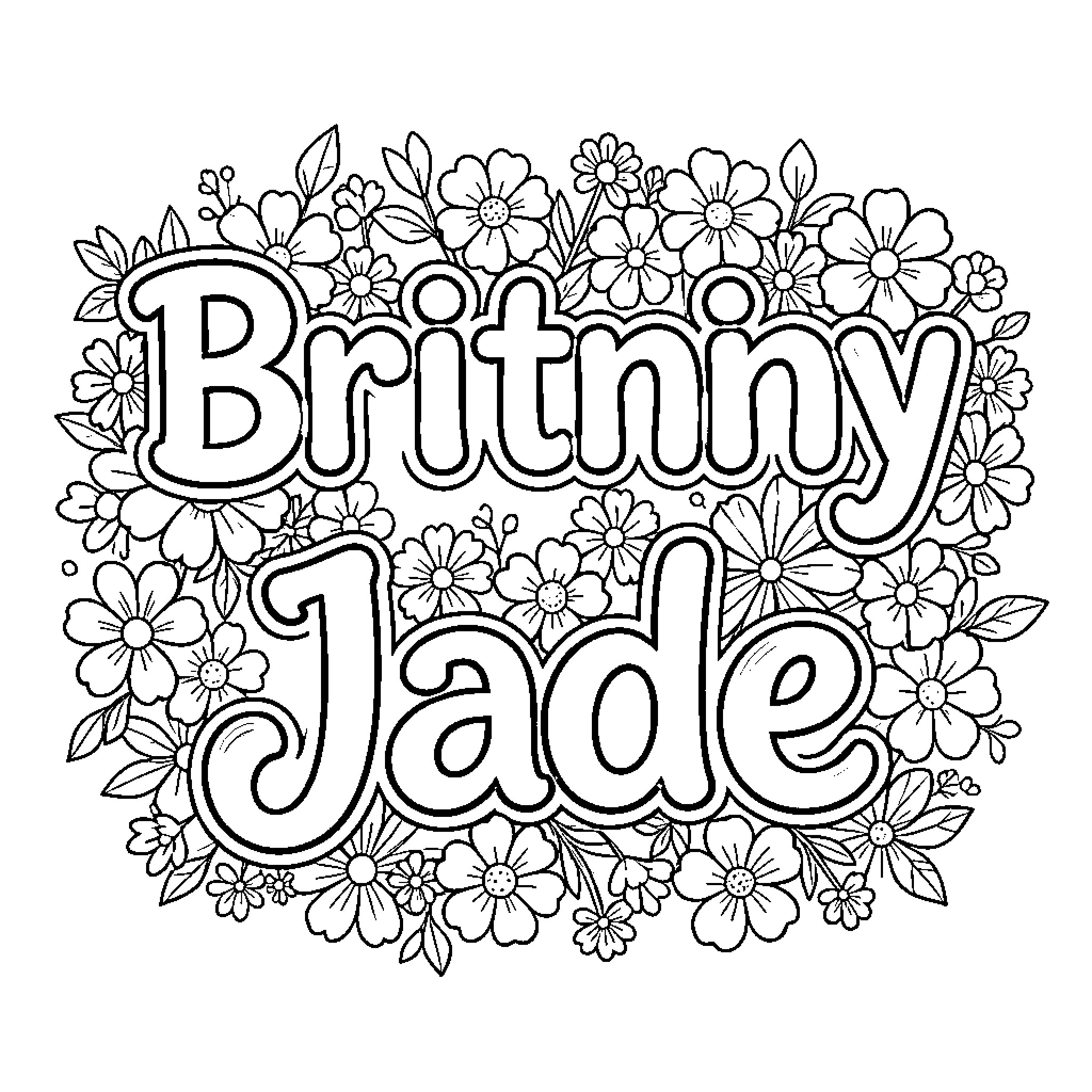 Name of person surrounded by floral design Coloring Page (free black-and-white line drawing printable PDF for all, from beginners to advanced learners, including children, teens, adults, and seniors)