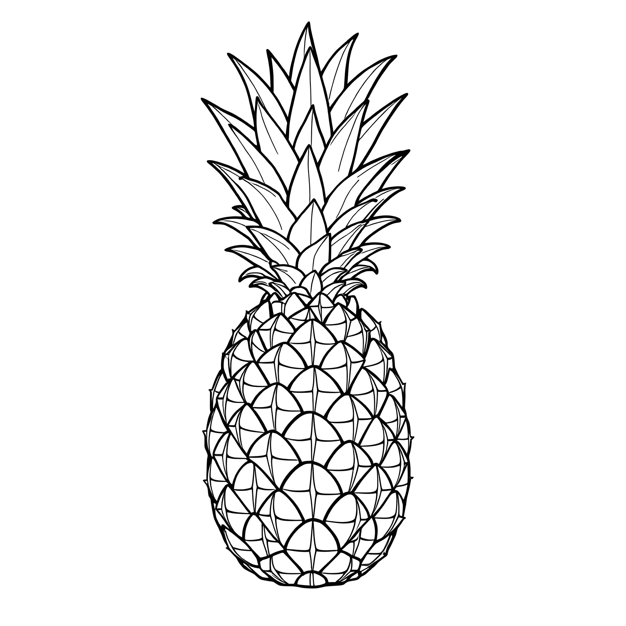 Pineapple in geometric outline Coloring Page (free black-and-white line drawing printable PDF for all, from beginners to advanced learners, including children, teens, adults, and seniors)