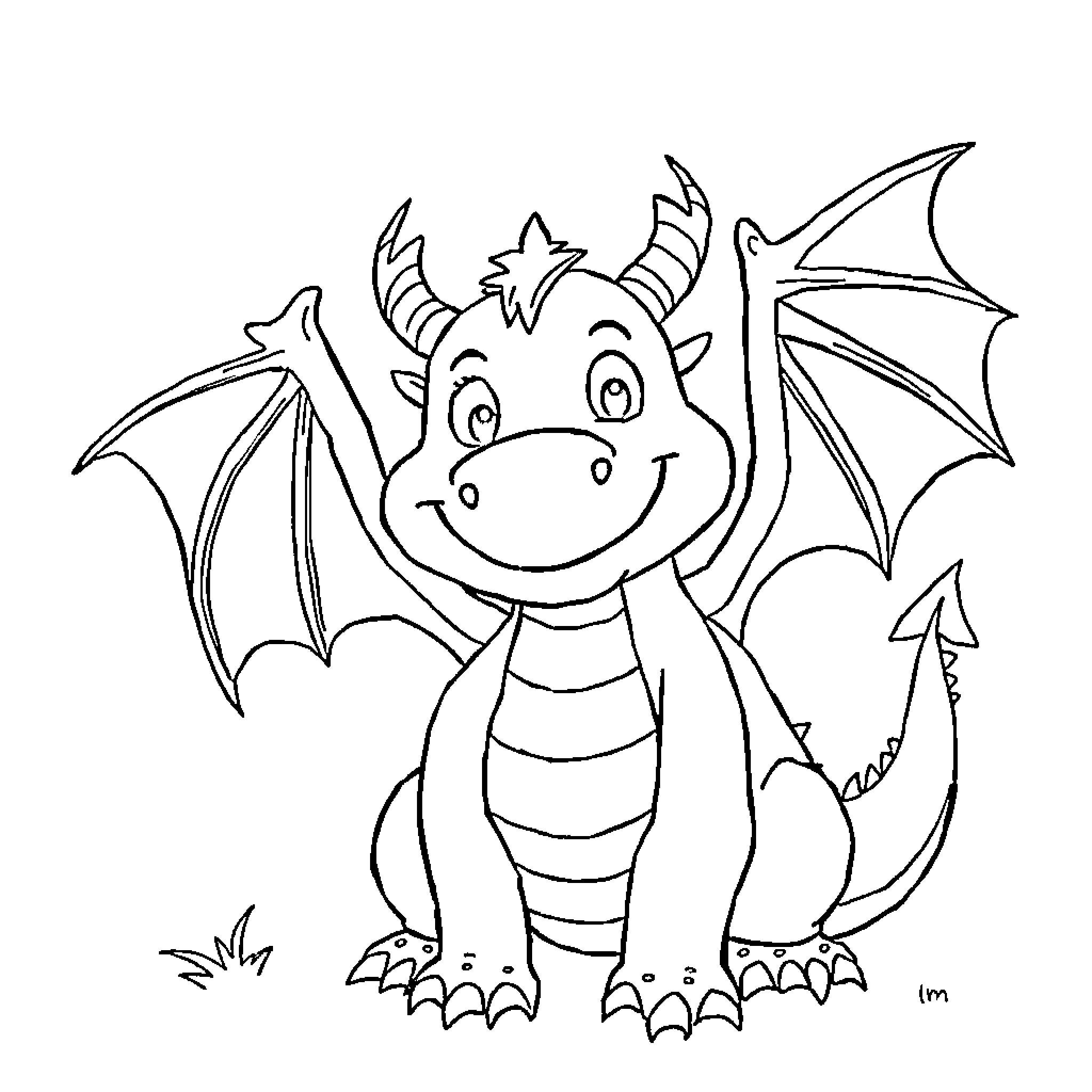 Zog the Friendly Dragon's Adventures Coloring Page (free black-and-white line drawing printable PDF for all, from beginners to advanced learners, including children, teens, adults, and seniors)