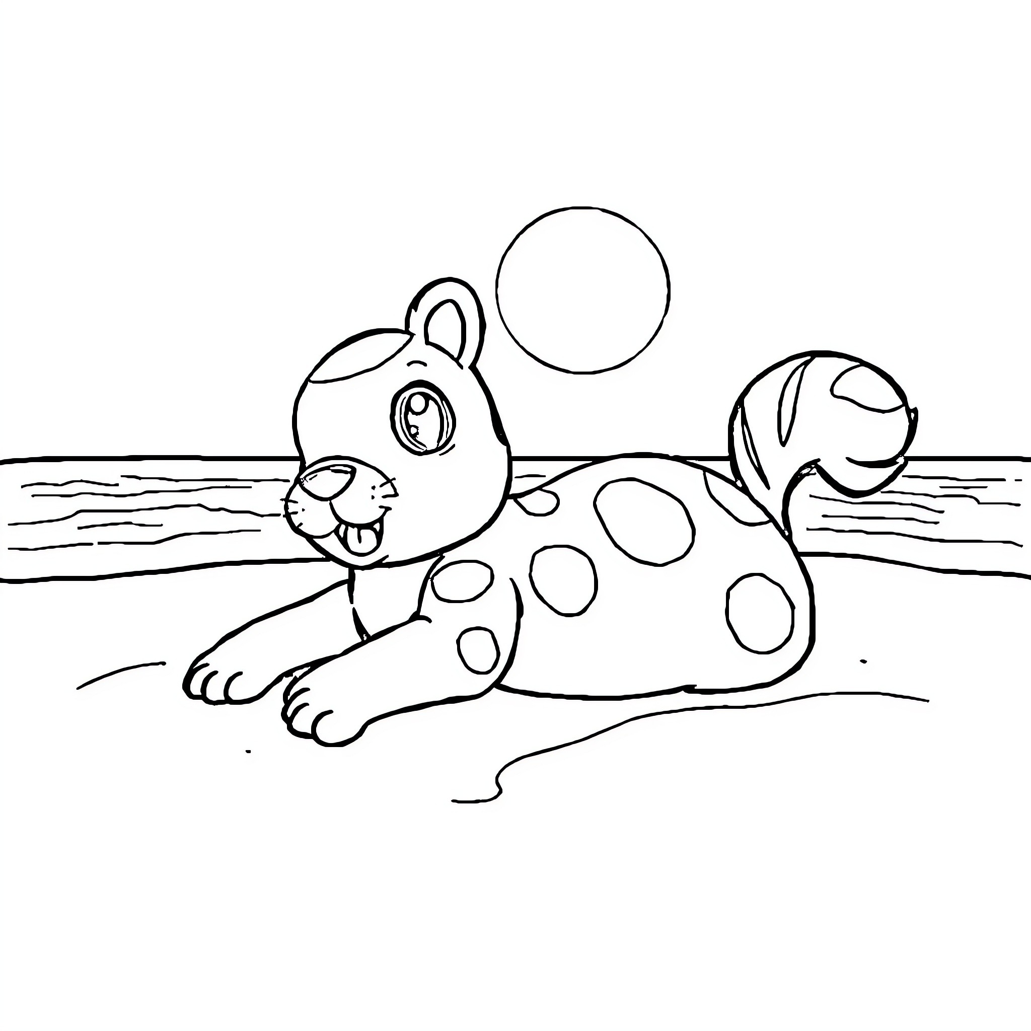Quokka enjoying a playful day by the water Coloring Page (free black-and-white line drawing printable PDF for all, from beginners to advanced learners, including children, teens, adults, and seniors)