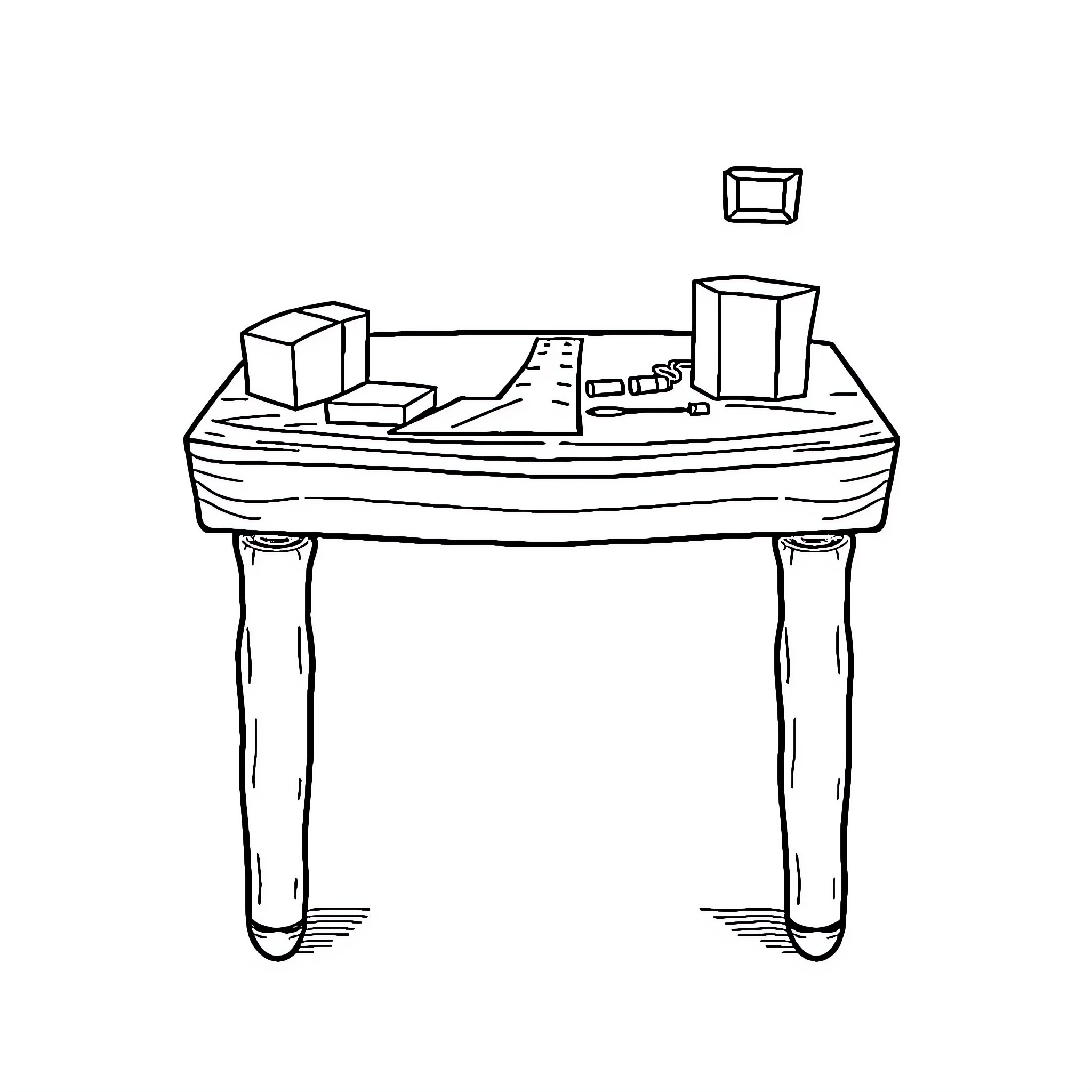Geometry Dash Desk with Geometric Shapes Coloring Page (free black-and-white line drawing printable PDF for all, from beginners to advanced learners, including children, teens, adults, and seniors)