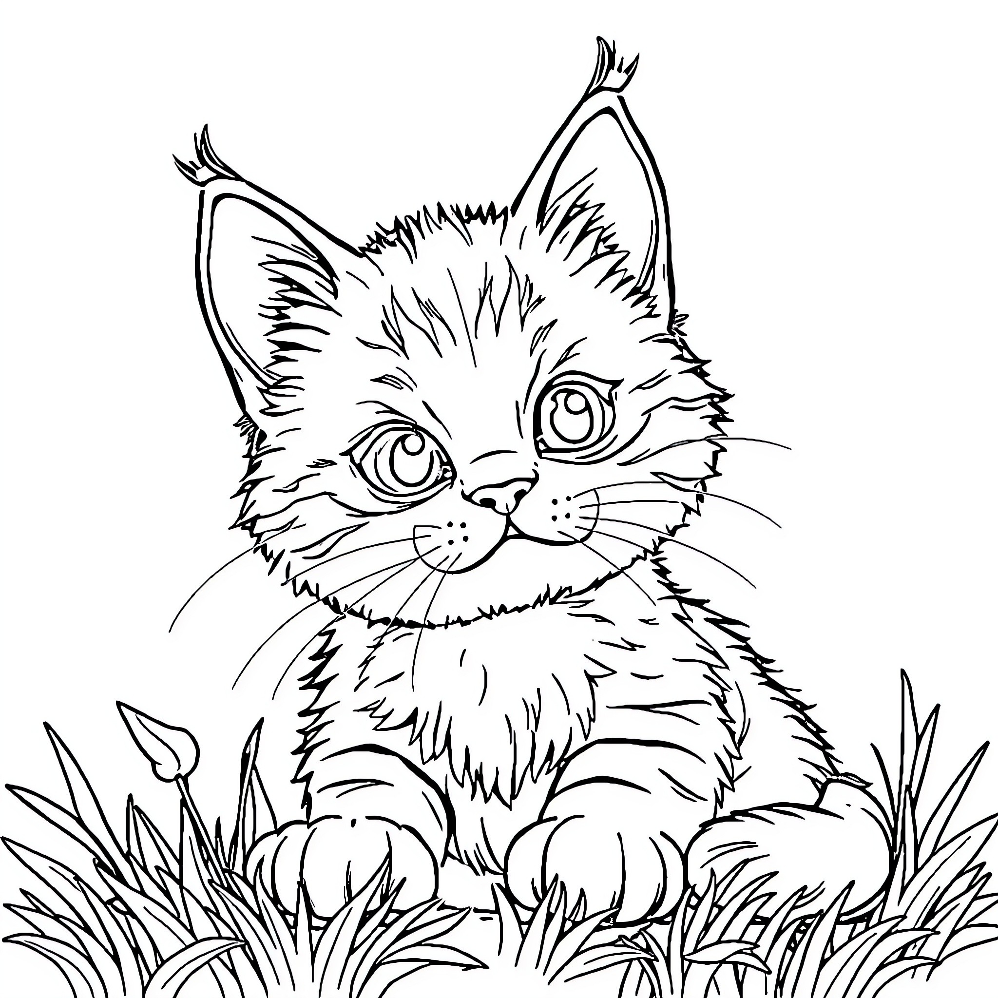 Animal sitting in tall grass Coloring Page (free black-and-white line drawing printable PDF for all, from beginners to advanced learners, including children, teens, adults, and seniors)