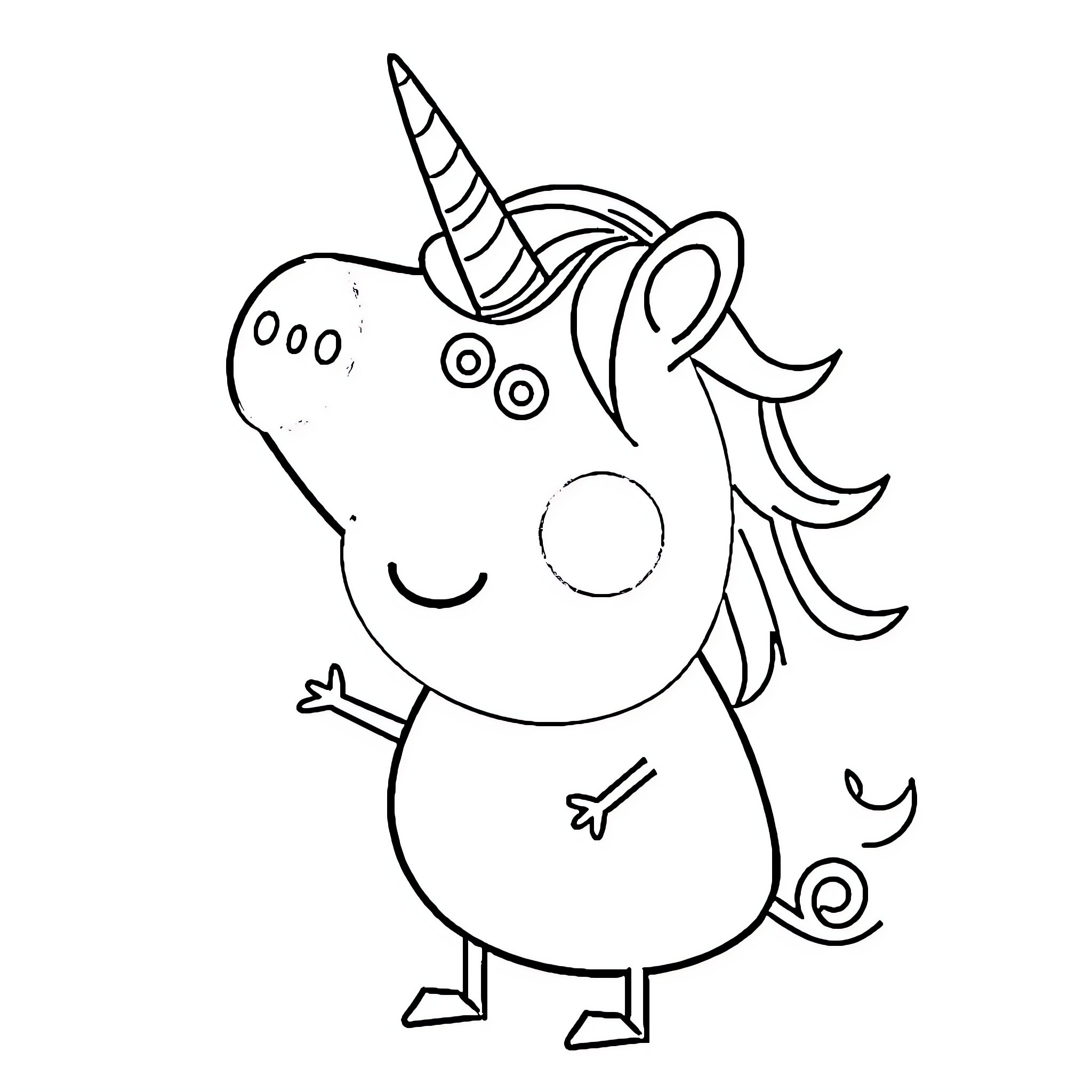 Peppa Pig as a whimsical unicorn character Coloring Page (free black-and-white line drawing printable PDF for all, from beginners to advanced learners, including children, teens, adults, and seniors)