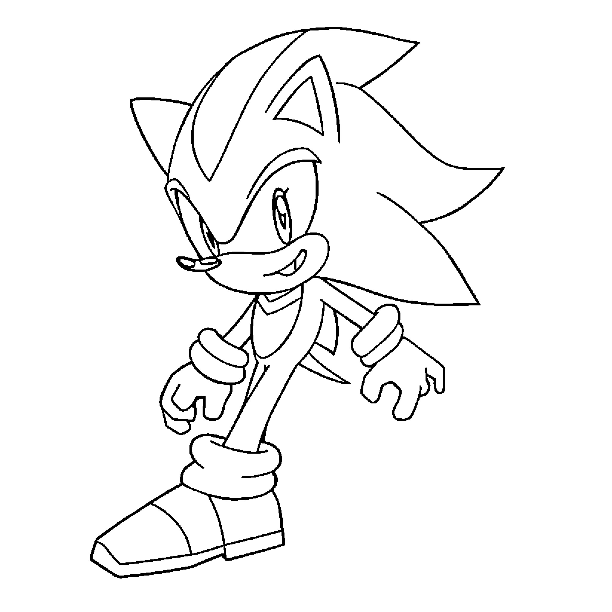 Sonic's Energetic Pose Coloring Page (free black-and-white line drawing printable PDF for all, from beginners to advanced learners, including children, teens, adults, and seniors)