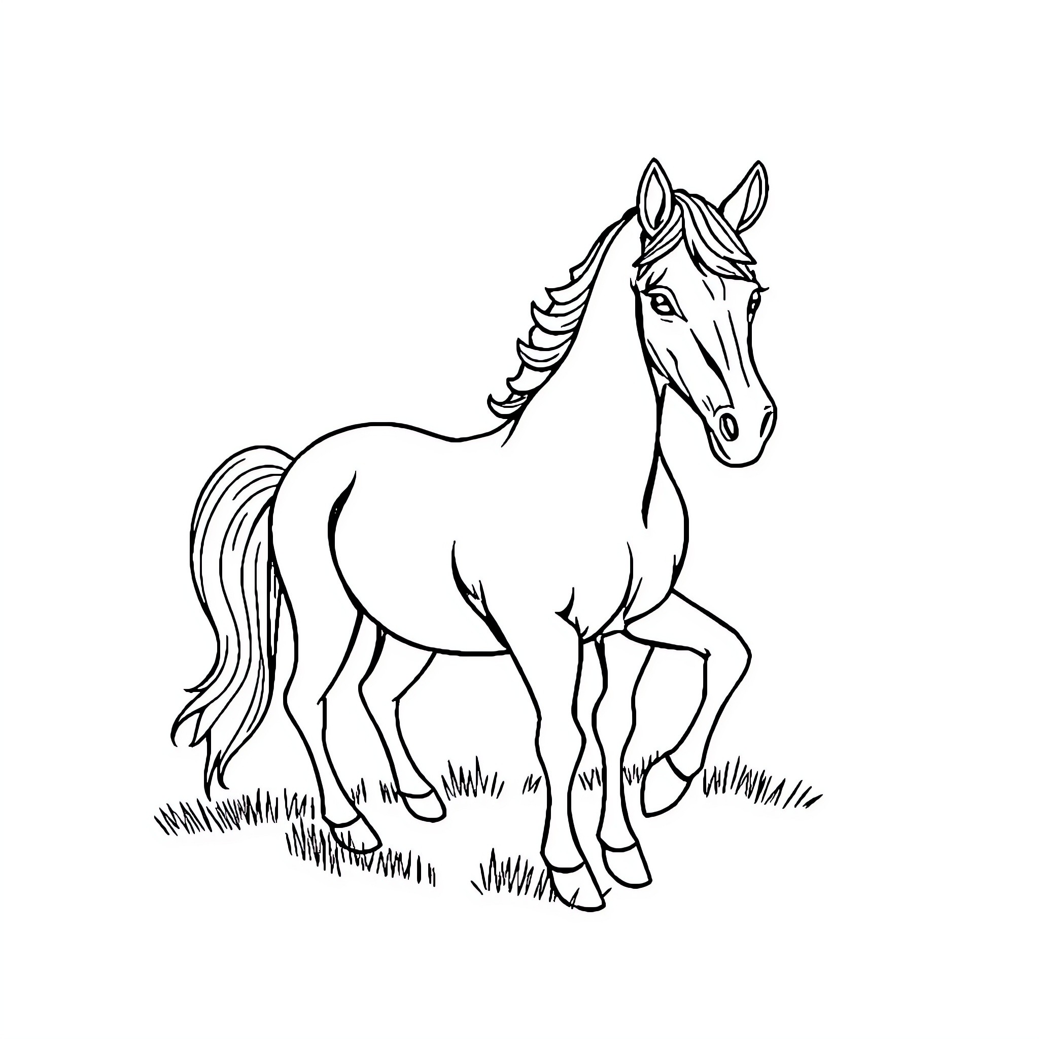 Car Carrying Horse on Grassy Field Coloring Page (free black-and-white line drawing printable PDF for all, from beginners to advanced learners, including children, teens, adults, and seniors)