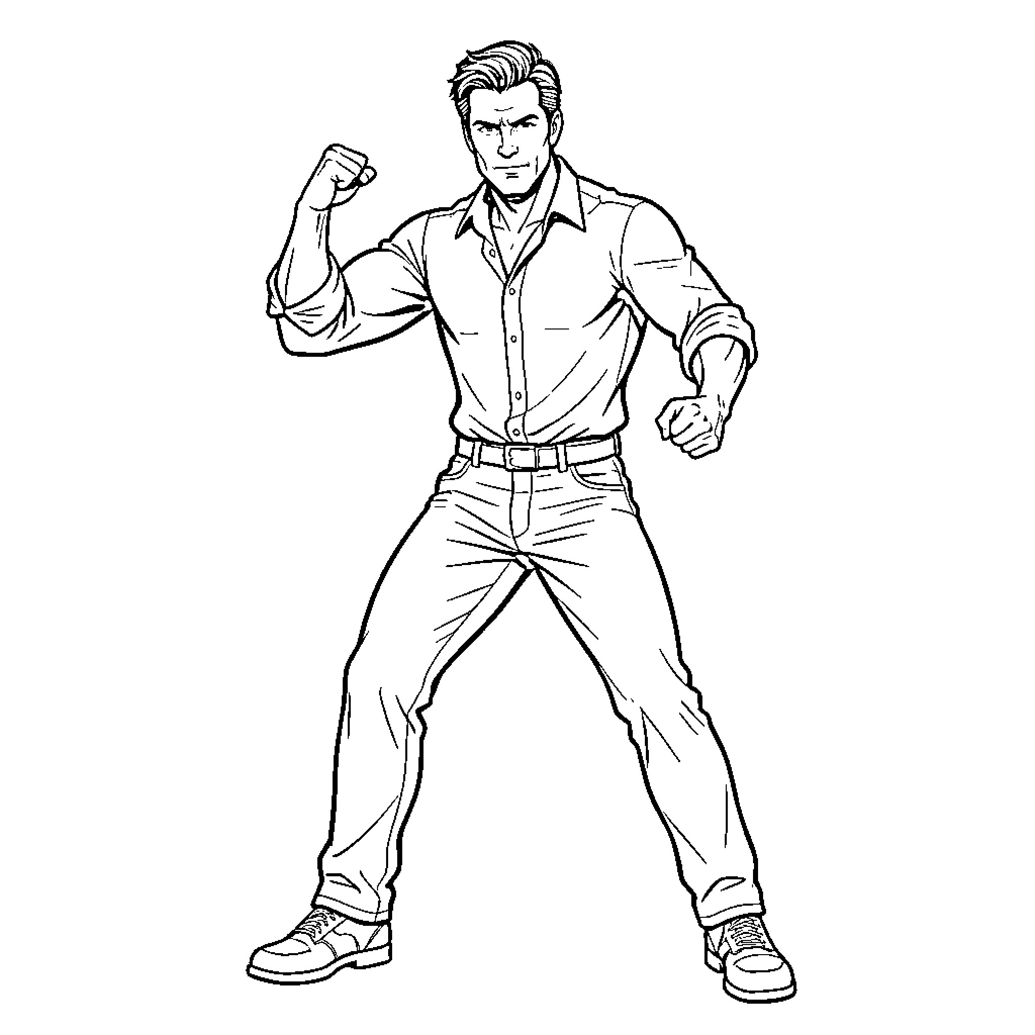Tom Welling posing confidently in casual attire Coloring Page (free black-and-white line drawing printable PDF for all, from beginners to advanced learners, including children, teens, adults, and seniors)