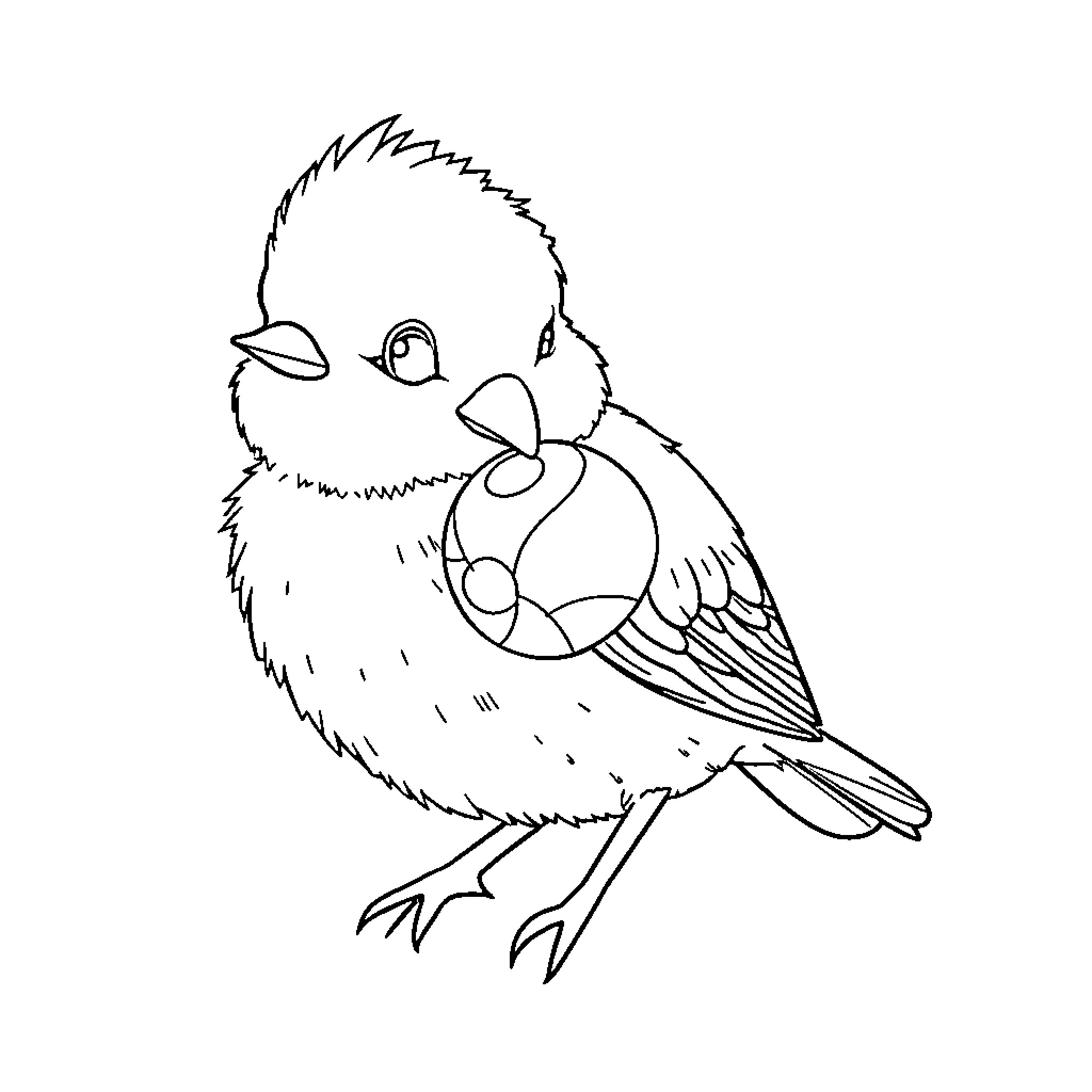 Bird resting on a branch Coloring Page (free black-and-white line drawing printable PDF for all, from beginners to advanced learners, including children, teens, adults, and seniors)