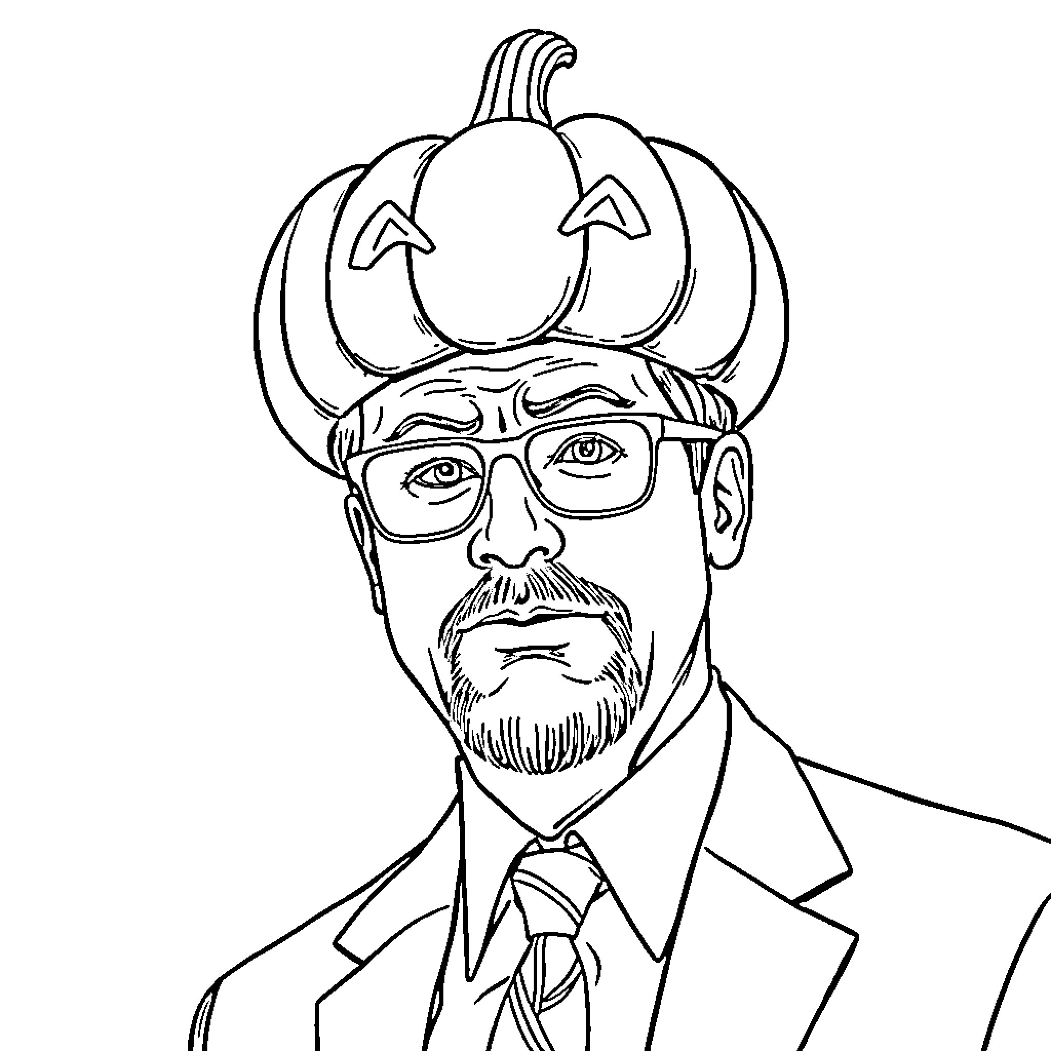 Dwight's Pumpkin-Themed Business Attire Coloring Page (free black-and-white line drawing printable PDF for all, from beginners to advanced learners, including children, teens, adults, and seniors)