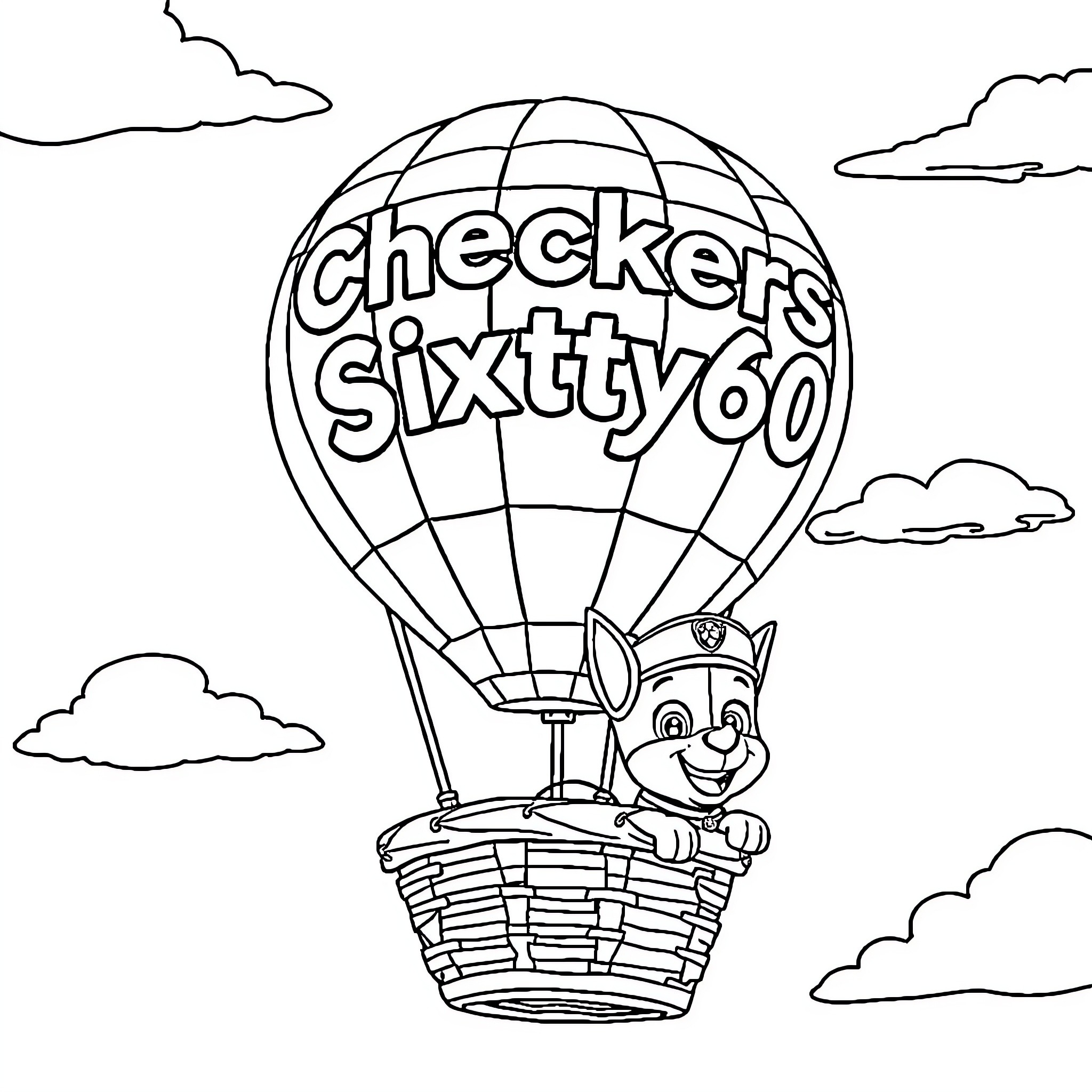 Air Balloon with Checker Sixty 60 design Coloring Page (free black-and-white line drawing printable PDF for all, from beginners to advanced learners, including children, teens, adults, and seniors)