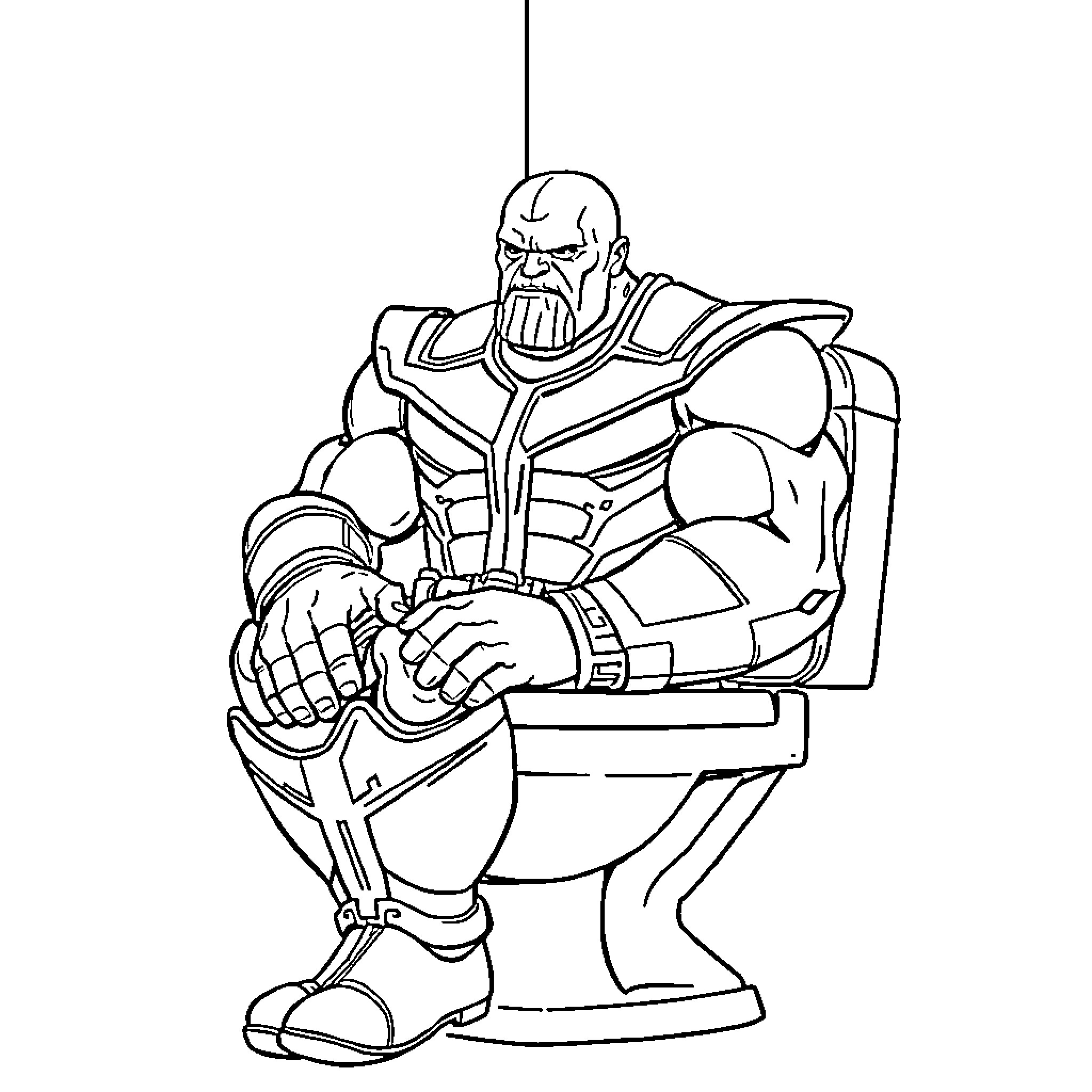 Thanos on the Toilet Coloring Page (free black-and-white line drawing printable PDF for all, from beginners to advanced learners, including children, teens, adults, and seniors)