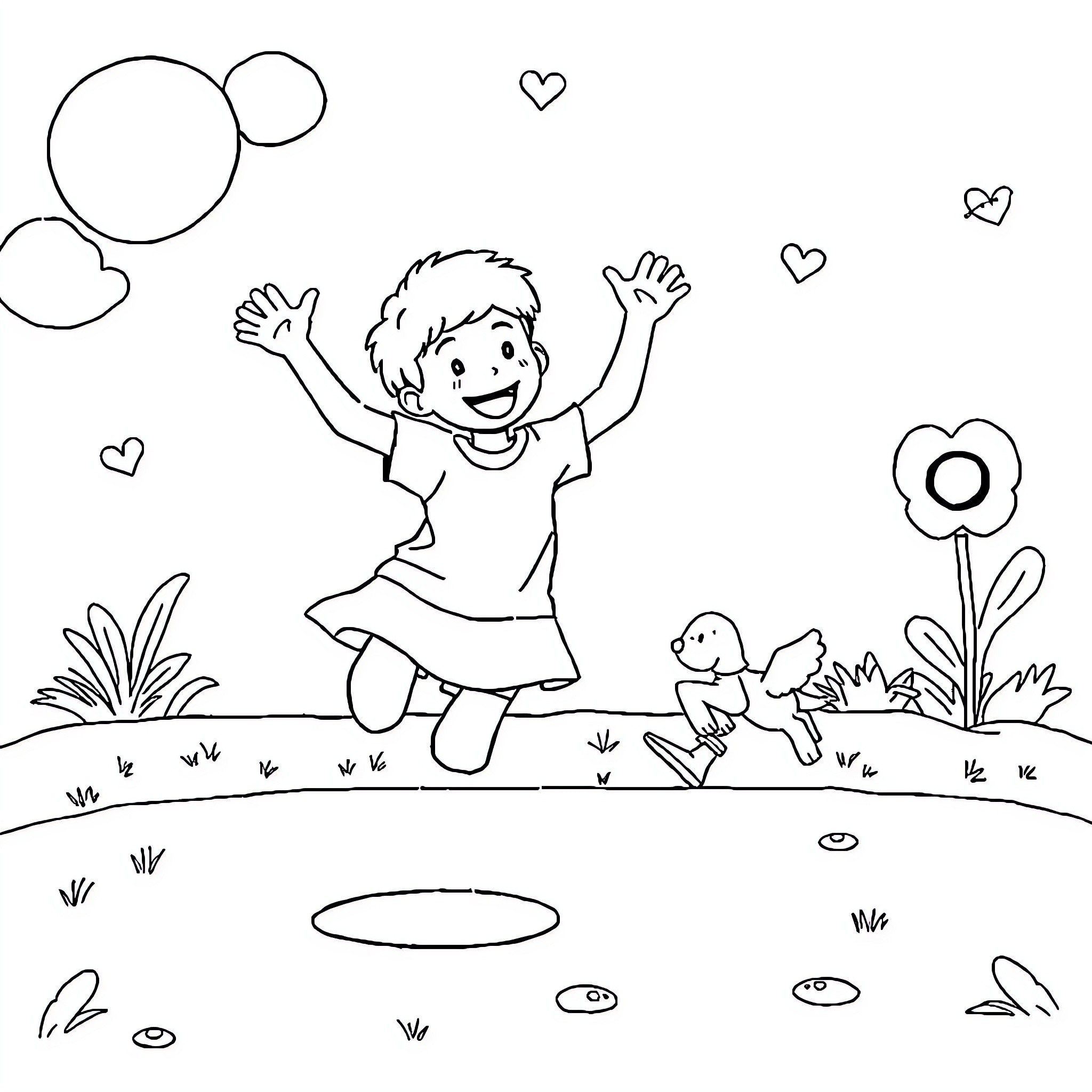 Teenieping playing happily in the meadow Coloring Page (free black-and-white line drawing printable PDF for all, from beginners to advanced learners, including children, teens, adults, and seniors)