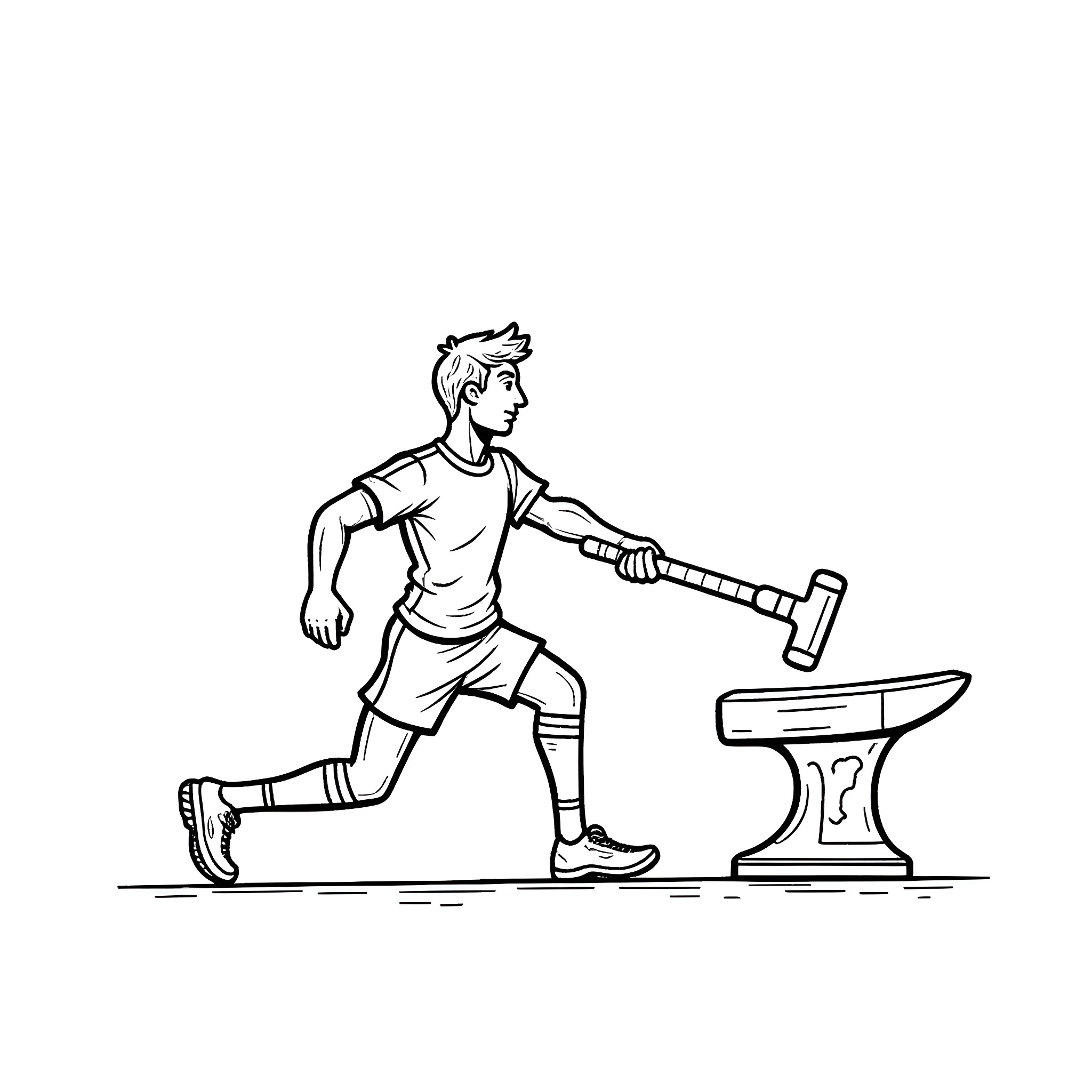 Soccer Player Striking a Ball on the Anvil Coloring Page (free black-and-white line drawing printable PDF for all, from beginners to advanced learners, including children, teens, adults, and seniors)