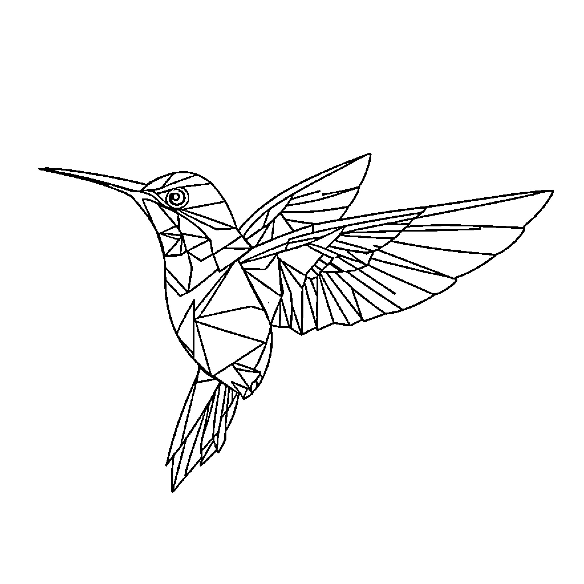 Hummingbird in Flight Coloring Page (free black-and-white line drawing printable PDF for all, from beginners to advanced learners, including children, teens, adults, and seniors)