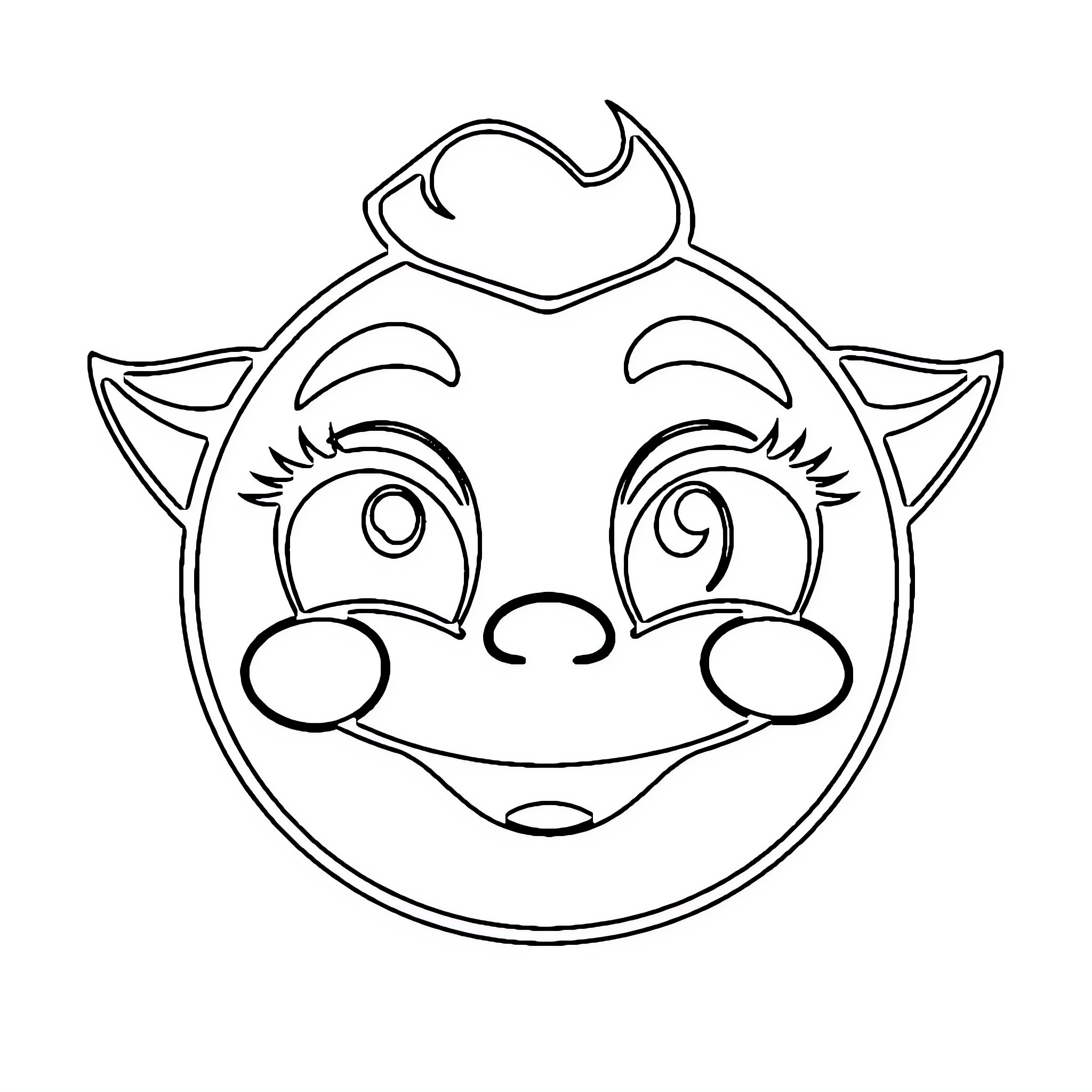 Emoji Cartoon Face with Cute Expression Coloring Page (free black-and-white line drawing printable PDF for all, from beginners to advanced learners, including children, teens, adults, and seniors)