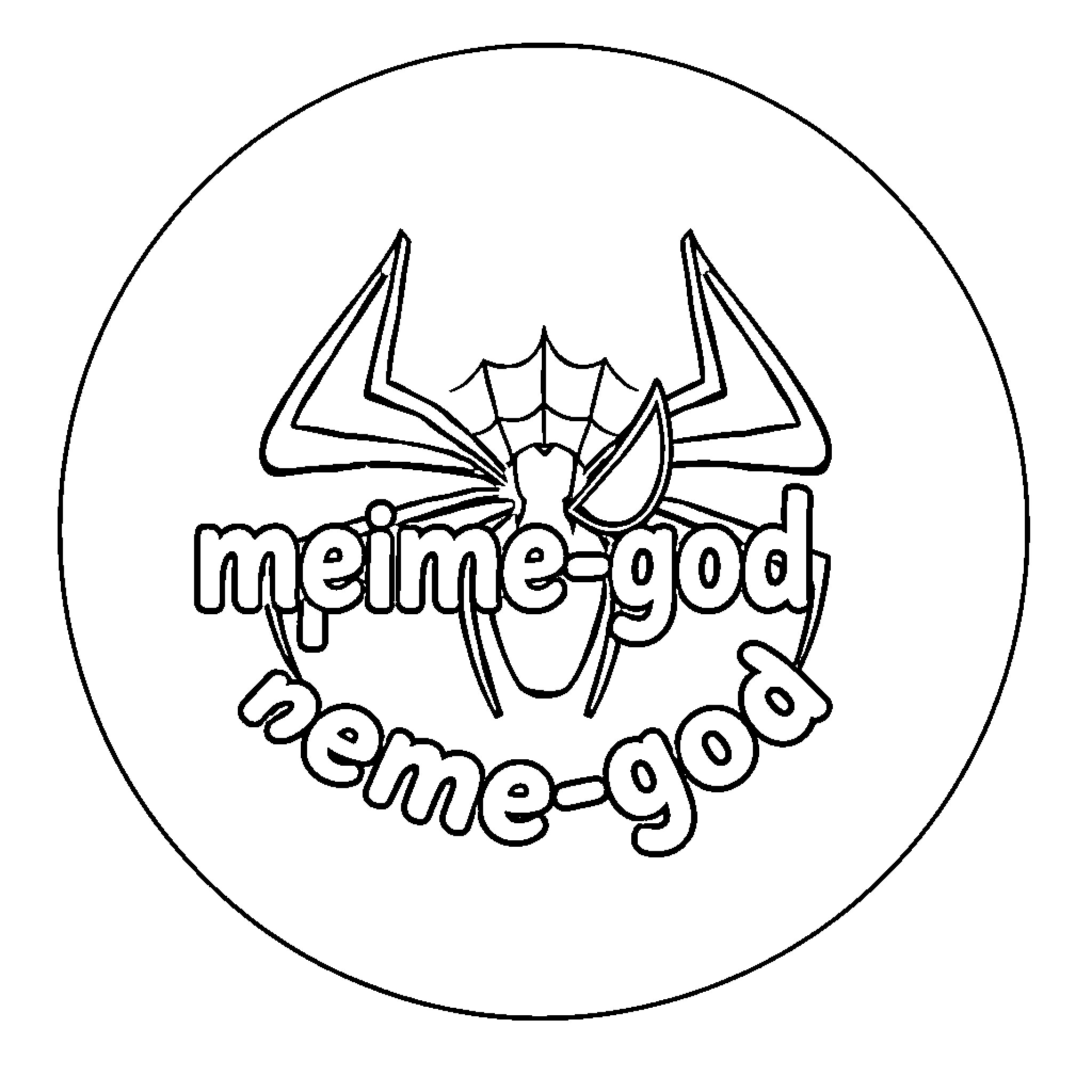 Meme-God Spiderphrase Meme-God Coloring Page (free black-and-white line drawing printable PDF for all, from beginners to advanced learners, including children, teens, adults, and seniors)