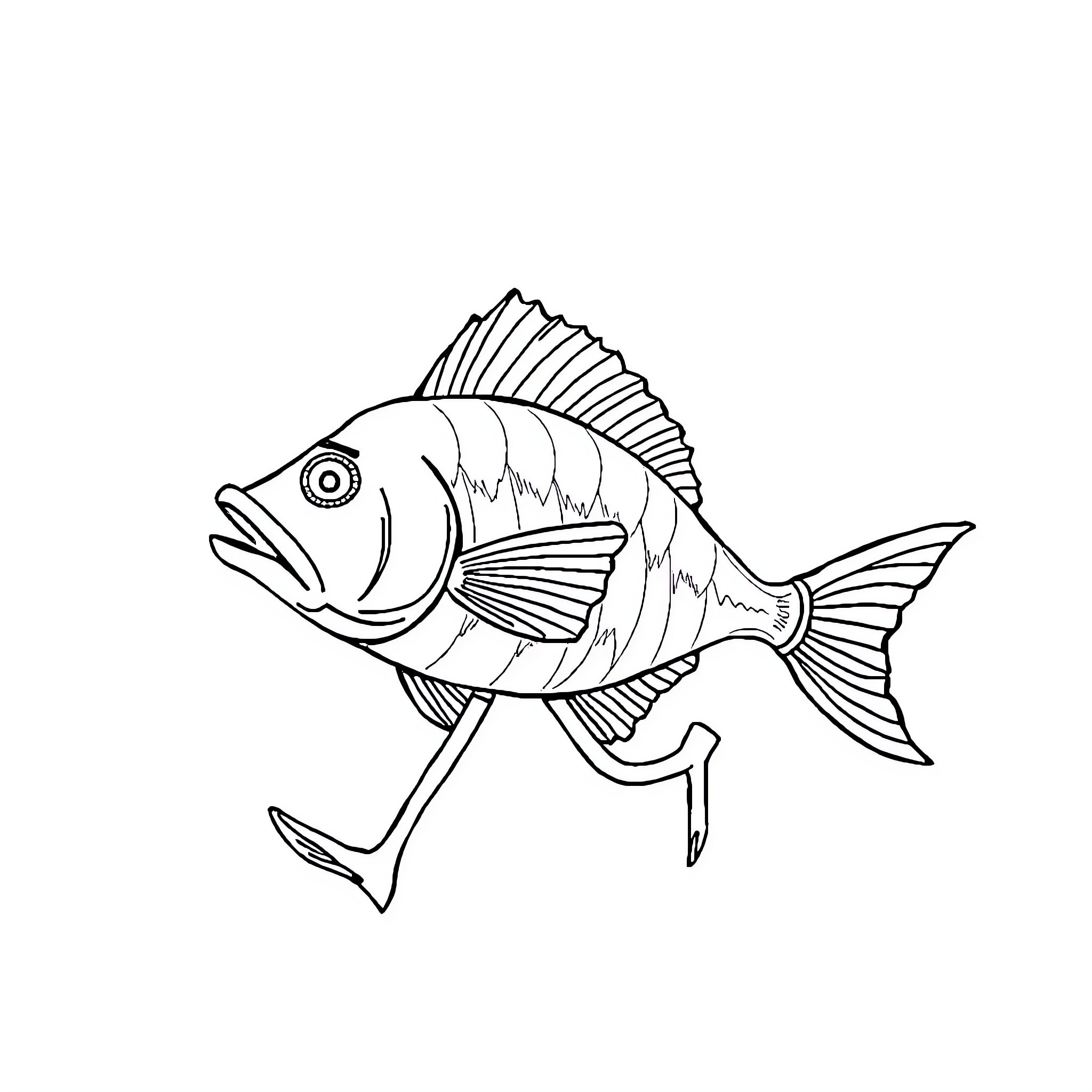 Fish swimming in outline Coloring Page (free black-and-white line drawing printable PDF for all, from beginners to advanced learners, including children, teens, adults, and seniors)
