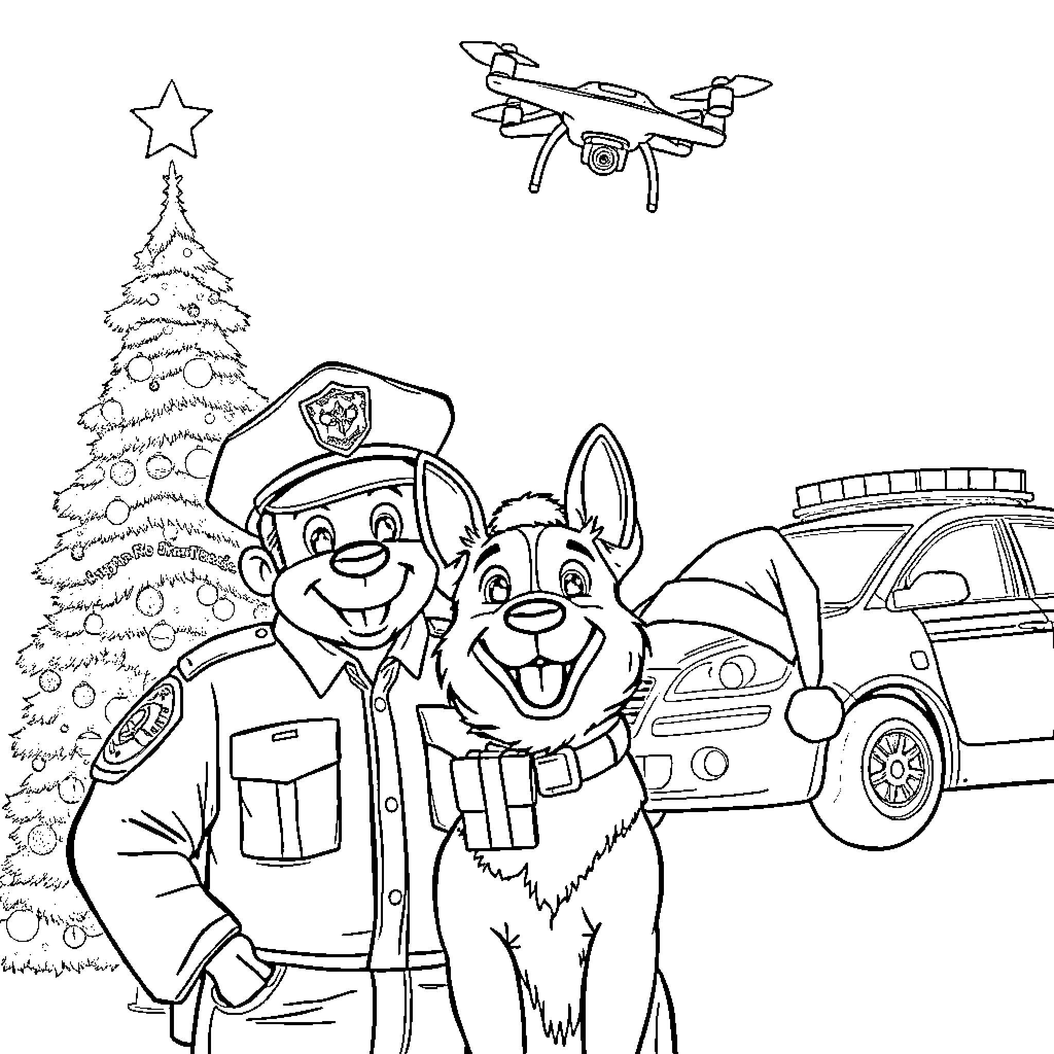 Police Officers Assisting with Holiday Celebrations Coloring Page (free black-and-white line drawing printable PDF for all, from beginners to advanced learners, including children, teens, adults, and seniors)