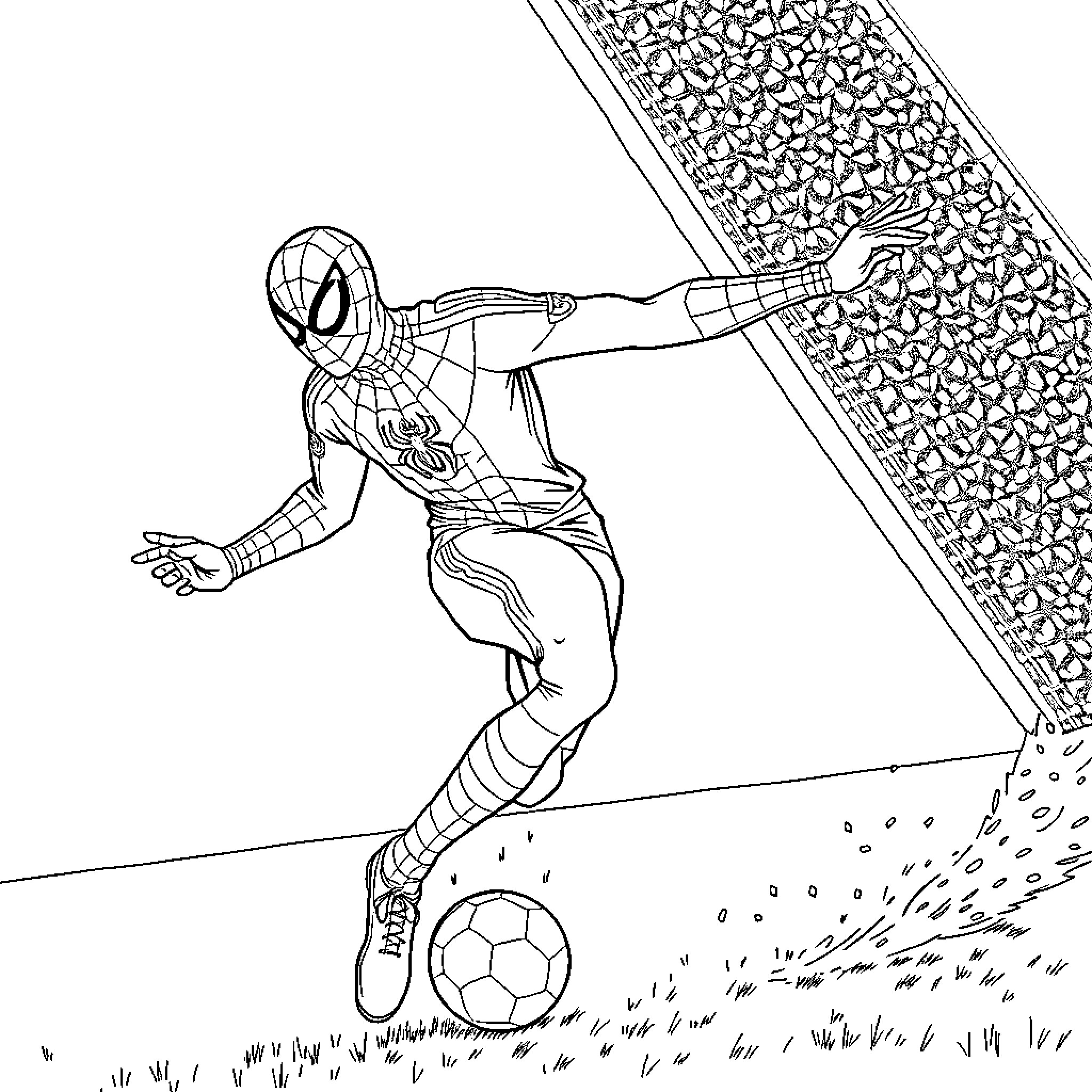 Mbappe in Action: Soccer Superhero Dribbling on the Field Coloring Page (free black-and-white line drawing printable PDF for all, from beginners to advanced learners, including children, teens, adults, and seniors)