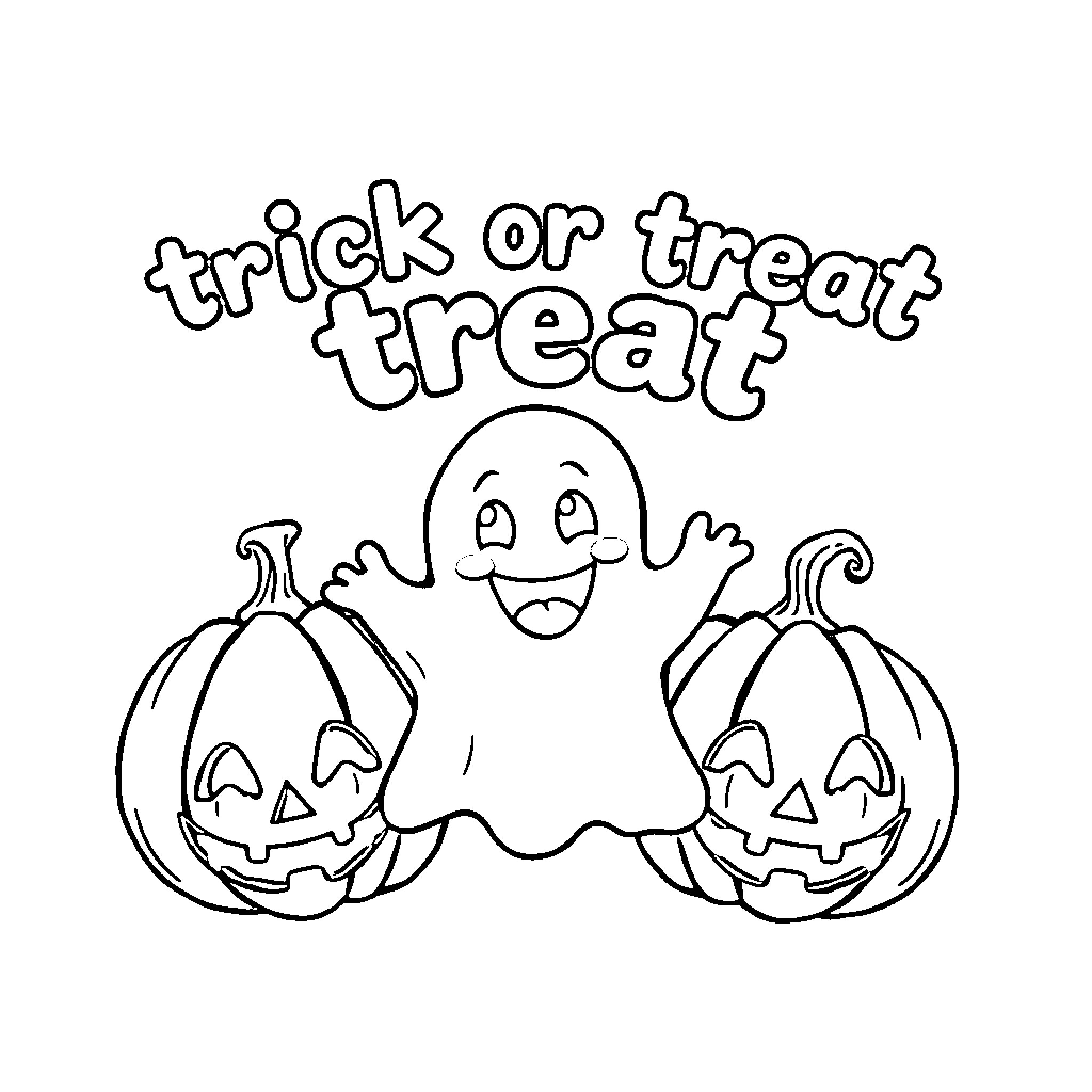 Ghost Trick or Treat Treat Coloring Page (free black-and-white line drawing printable PDF for all, from beginners to advanced learners, including children, teens, adults, and seniors)