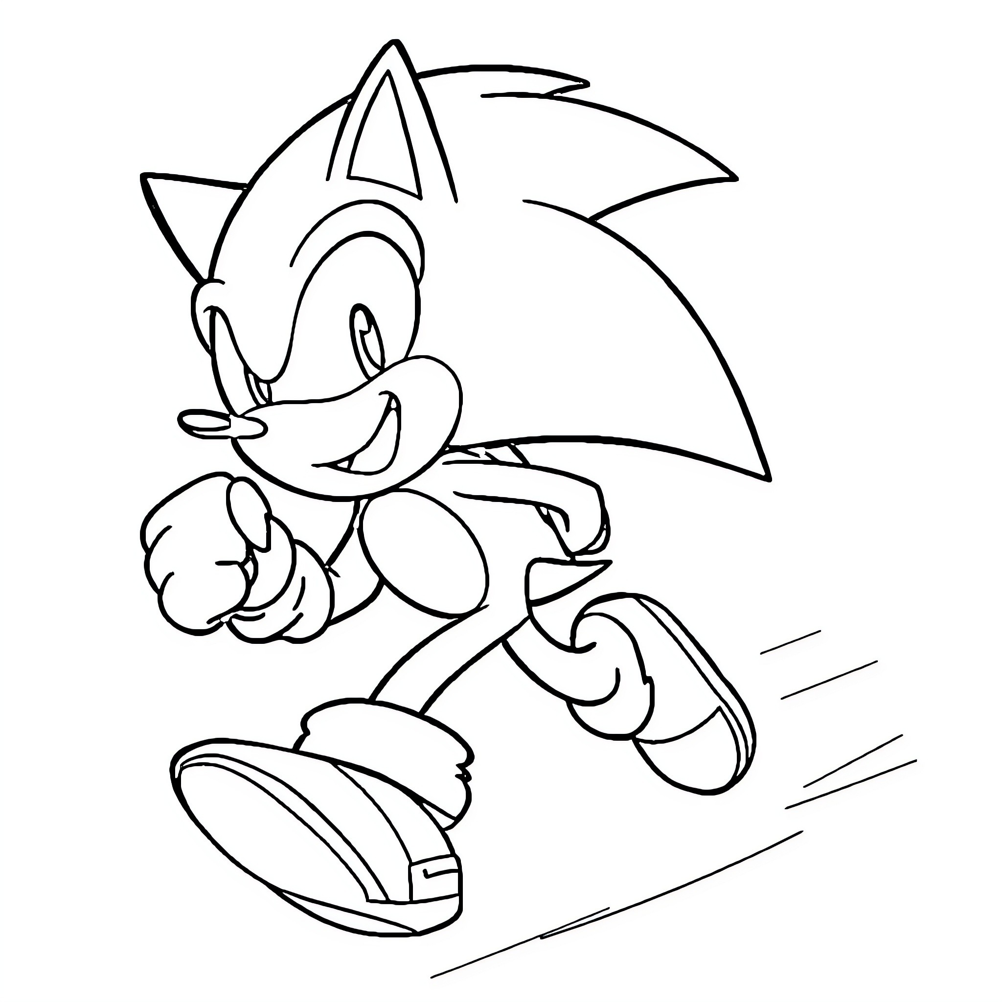 Sonic the Hedgehog running with speed and excitement Coloring Page (free black-and-white line drawing printable PDF for all, from beginners to advanced learners, including children, teens, adults, and seniors)