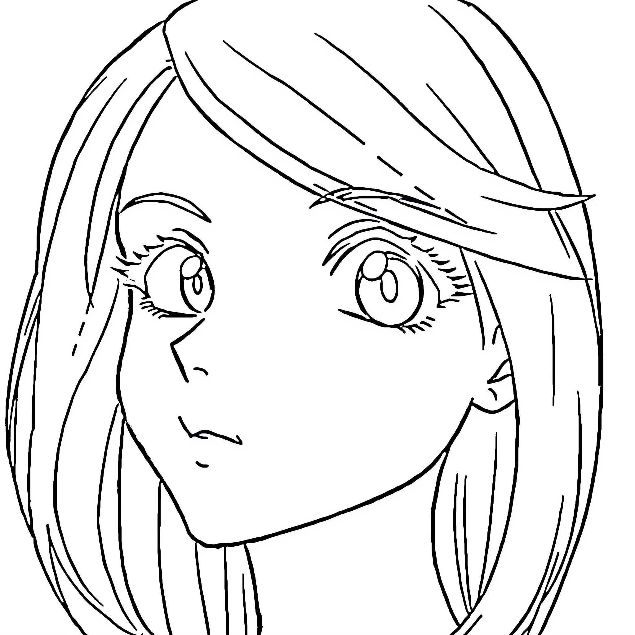 Anime Woman with Expressive Eyes Coloring Page (free black-and-white line drawing printable PDF for all, from beginners to advanced learners, including children, teens, adults, and seniors)