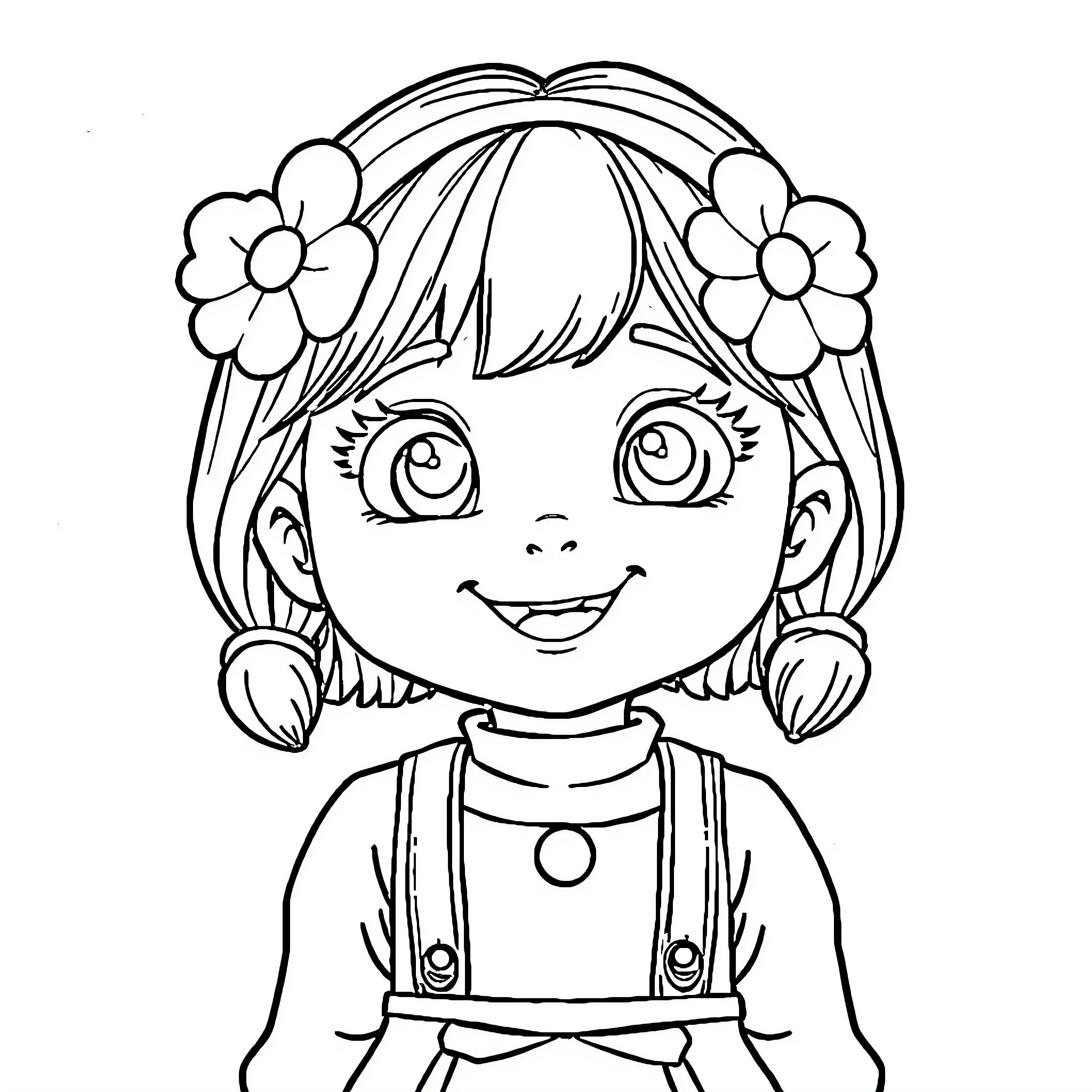 Masha's Cheerful Floral Daydream Coloring Page (free black-and-white line drawing printable PDF for all, from beginners to advanced learners, including children, teens, adults, and seniors)