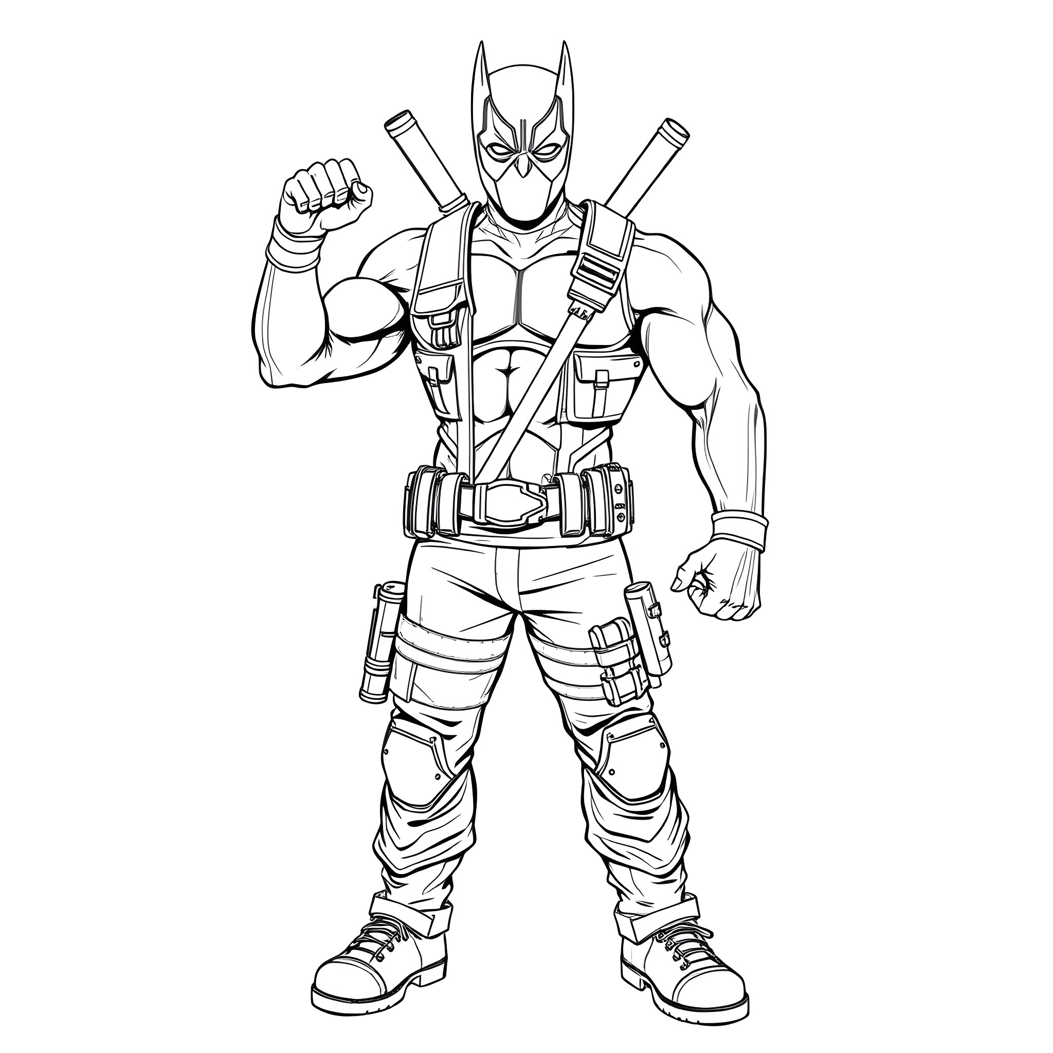 Luchador hero ready for action Coloring Page (free black-and-white line drawing printable PDF for all, from beginners to advanced learners, including children, teens, adults, and seniors)