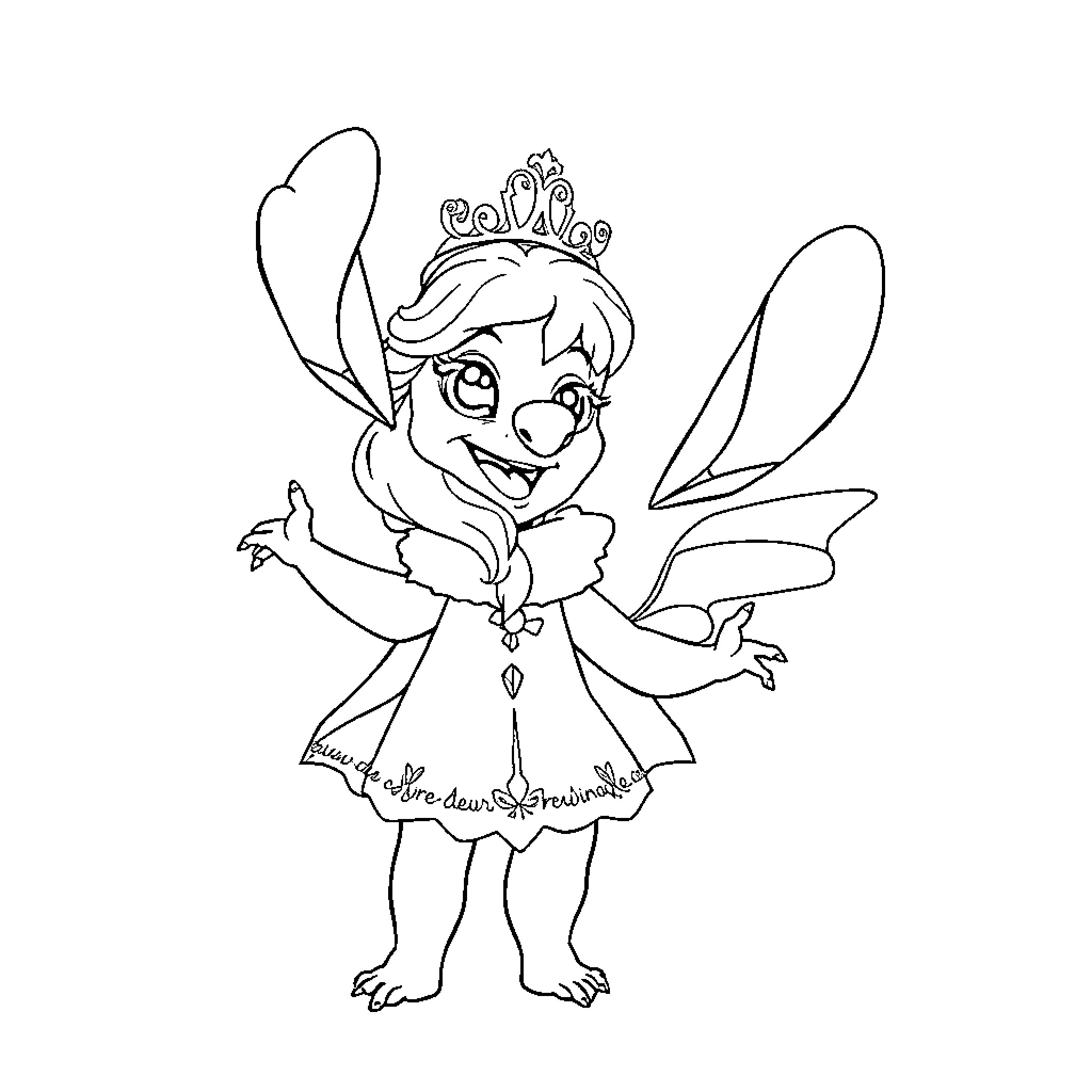Snow Queen Fairy Waving Joyfully in Fancy Dress Coloring Page (free black-and-white line drawing printable PDF for all, from beginners to advanced learners, including children, teens, adults, and seniors)