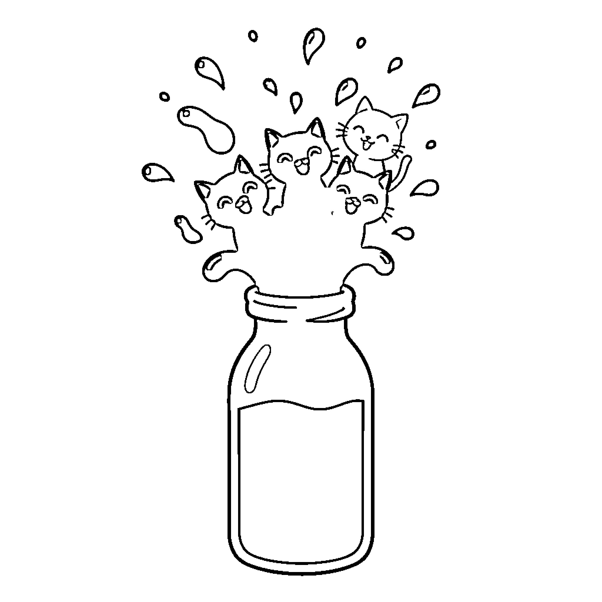 Cats popping out of a jar Coloring Page (free black-and-white line drawing printable PDF for all, from beginners to advanced learners, including children, teens, adults, and seniors)