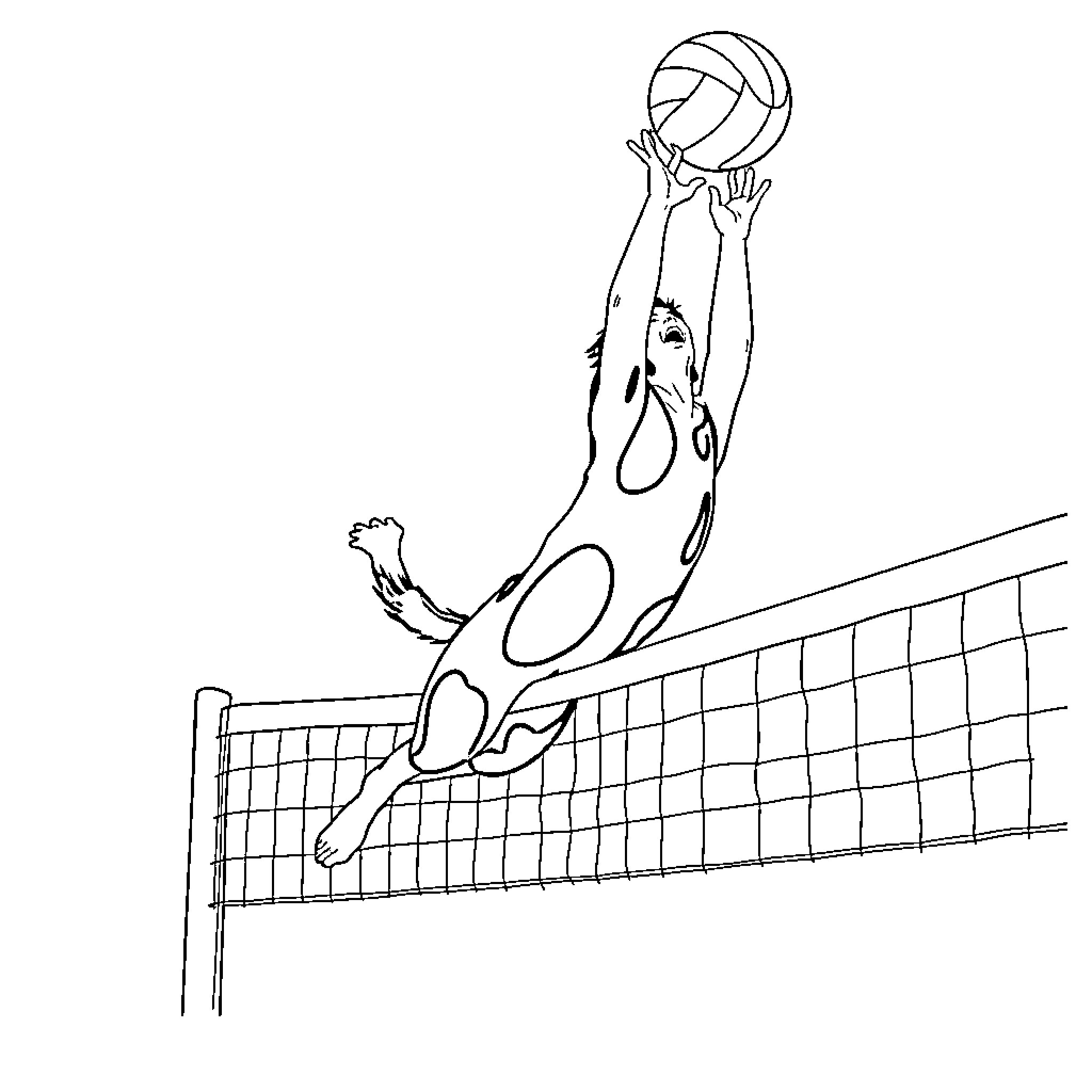 Rumi jumping to spike the volleyball Coloring Page (free black-and-white line drawing printable PDF for all, from beginners to advanced learners, including children, teens, adults, and seniors)