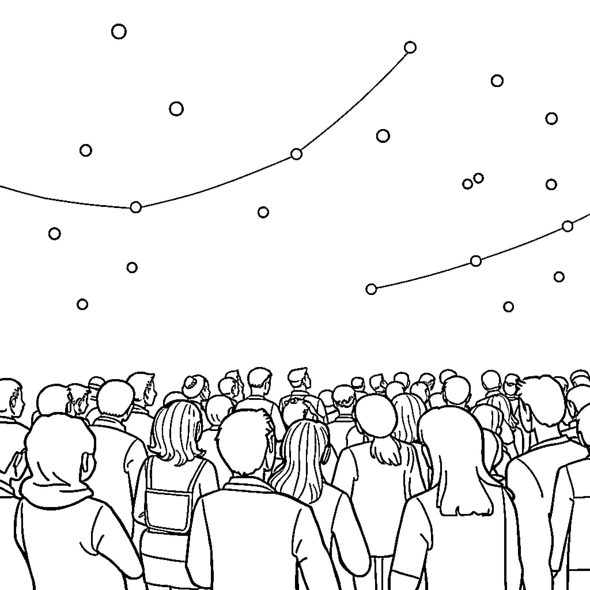 Broker negotiates with crowd in the market Coloring Page (free black-and-white line drawing printable PDF for all, from beginners to advanced learners, including children, teens, adults, and seniors)