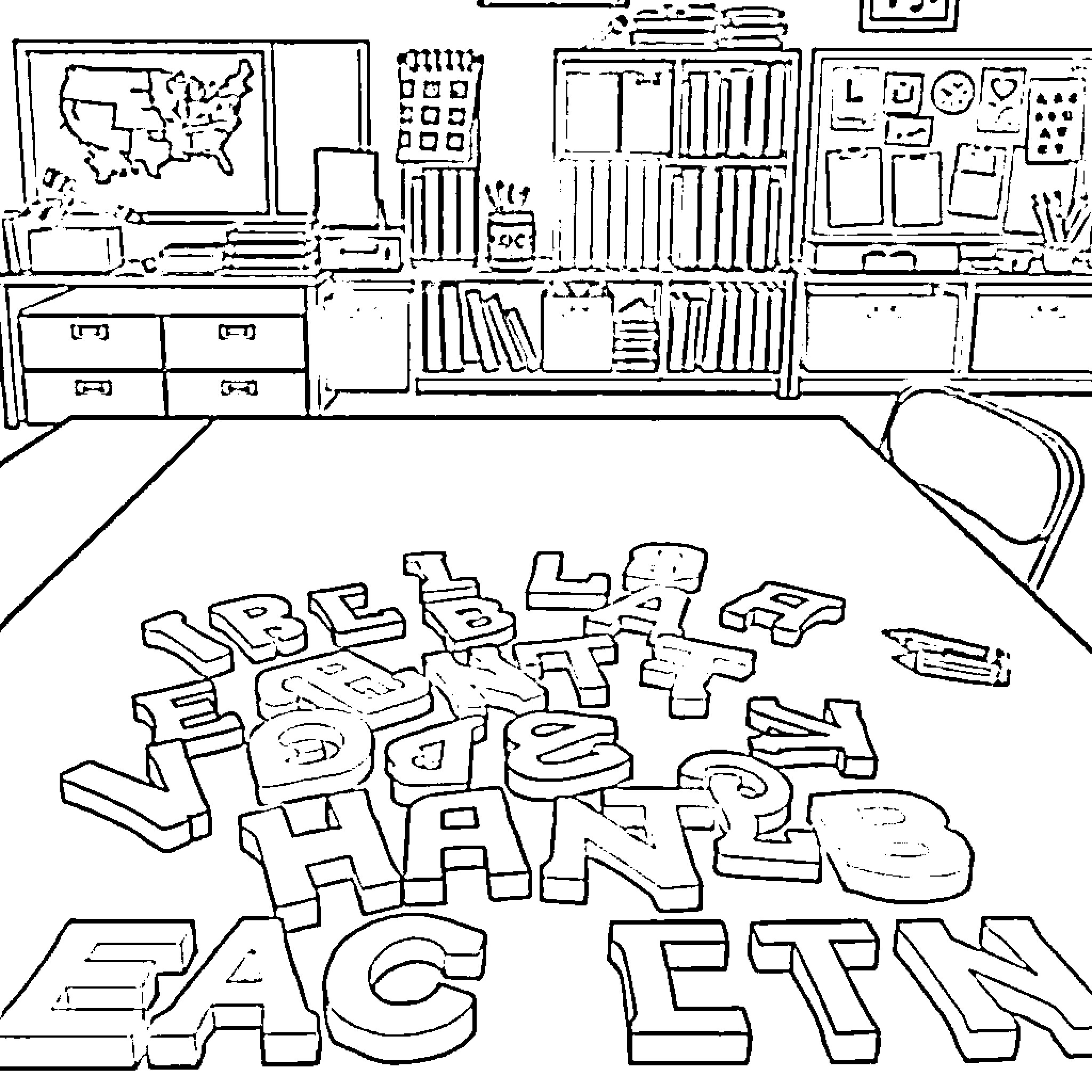 Letter Expressing Gratitude in Office Setting Coloring Page (free black-and-white line drawing printable PDF for all, from beginners to advanced learners, including children, teens, adults, and seniors)