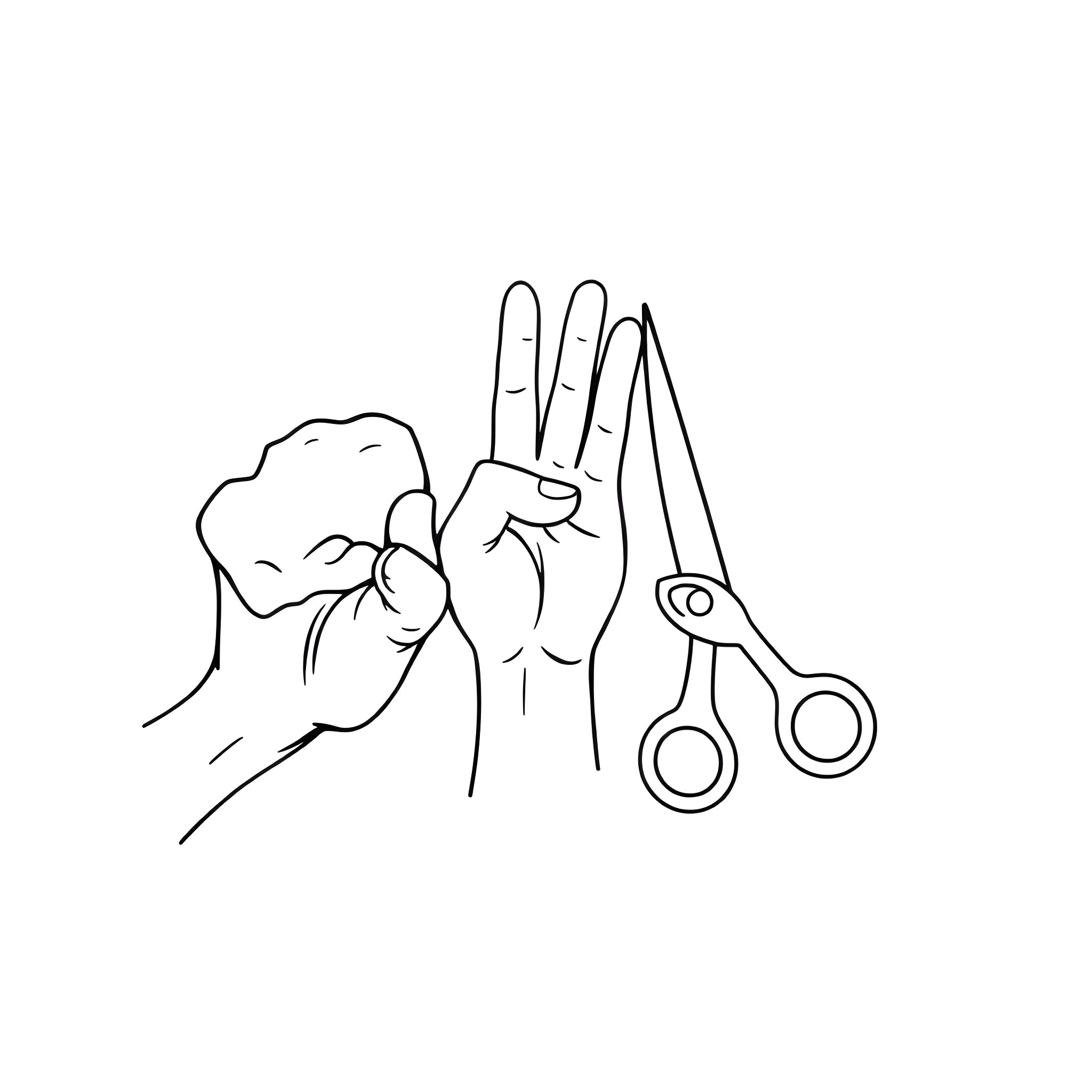 Rock Paper Scissor Hand Gestures Coloring Page (free black-and-white line drawing printable PDF for all, from beginners to advanced learners, including children, teens, adults, and seniors)