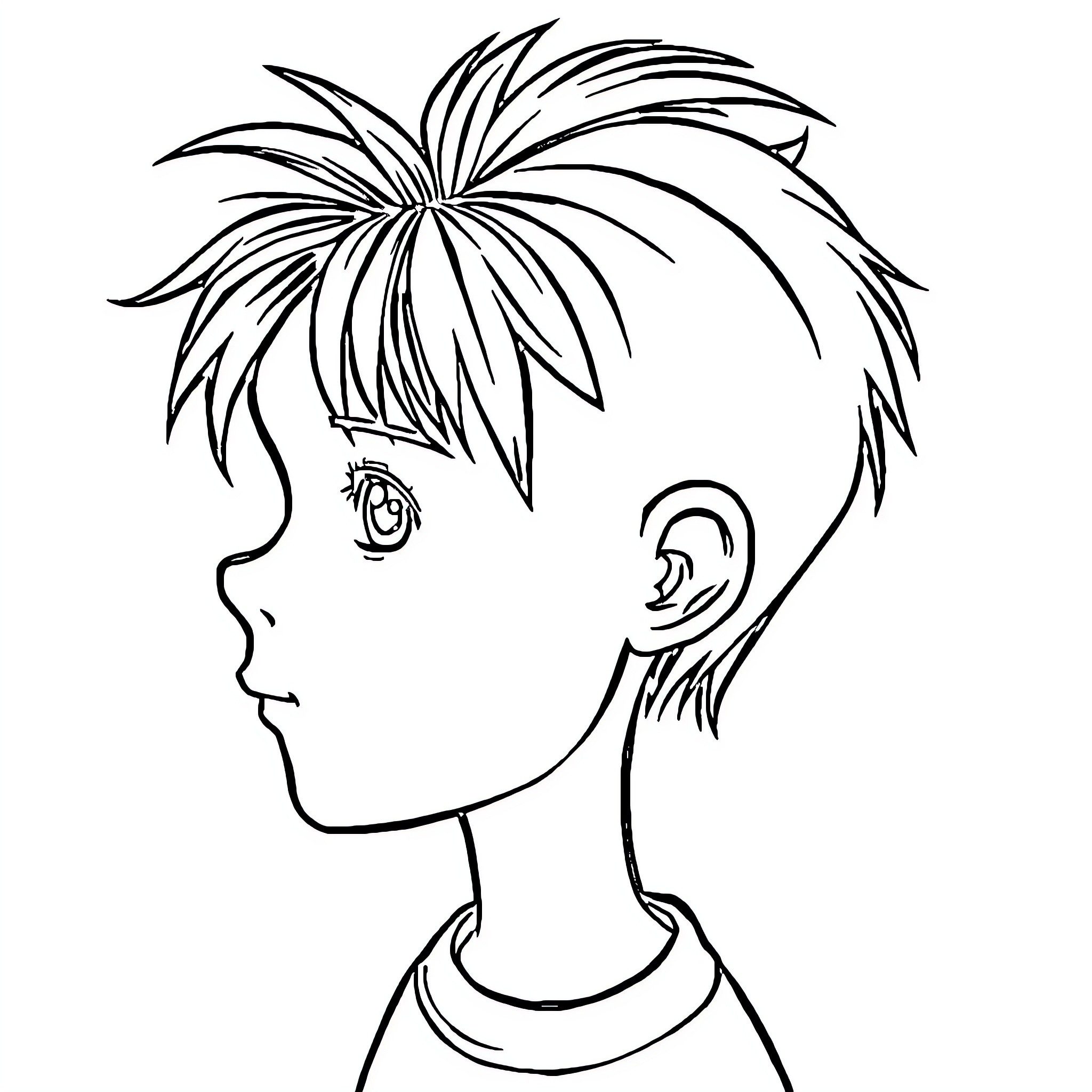 Boy with Stylized Hairstyle Coloring Page (free black-and-white line drawing printable PDF for all, from beginners to advanced learners, including children, teens, adults, and seniors)