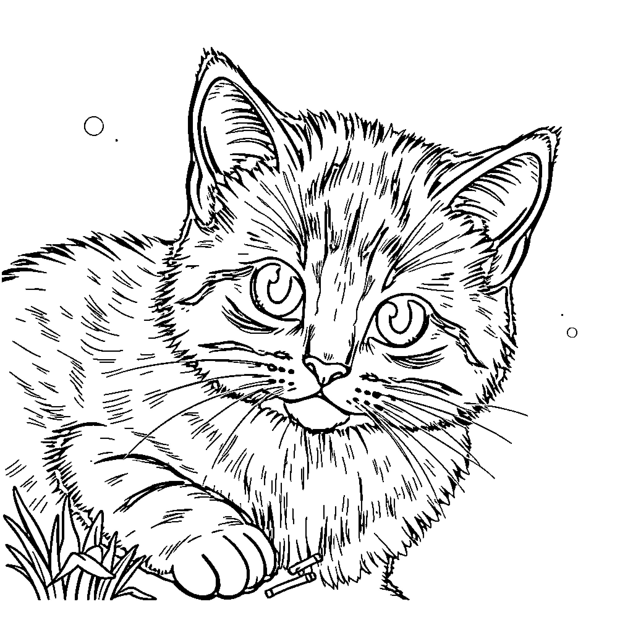 Pic of a curious cat peeking out Coloring Page (free black-and-white line drawing printable PDF for all, from beginners to advanced learners, including children, teens, adults, and seniors)