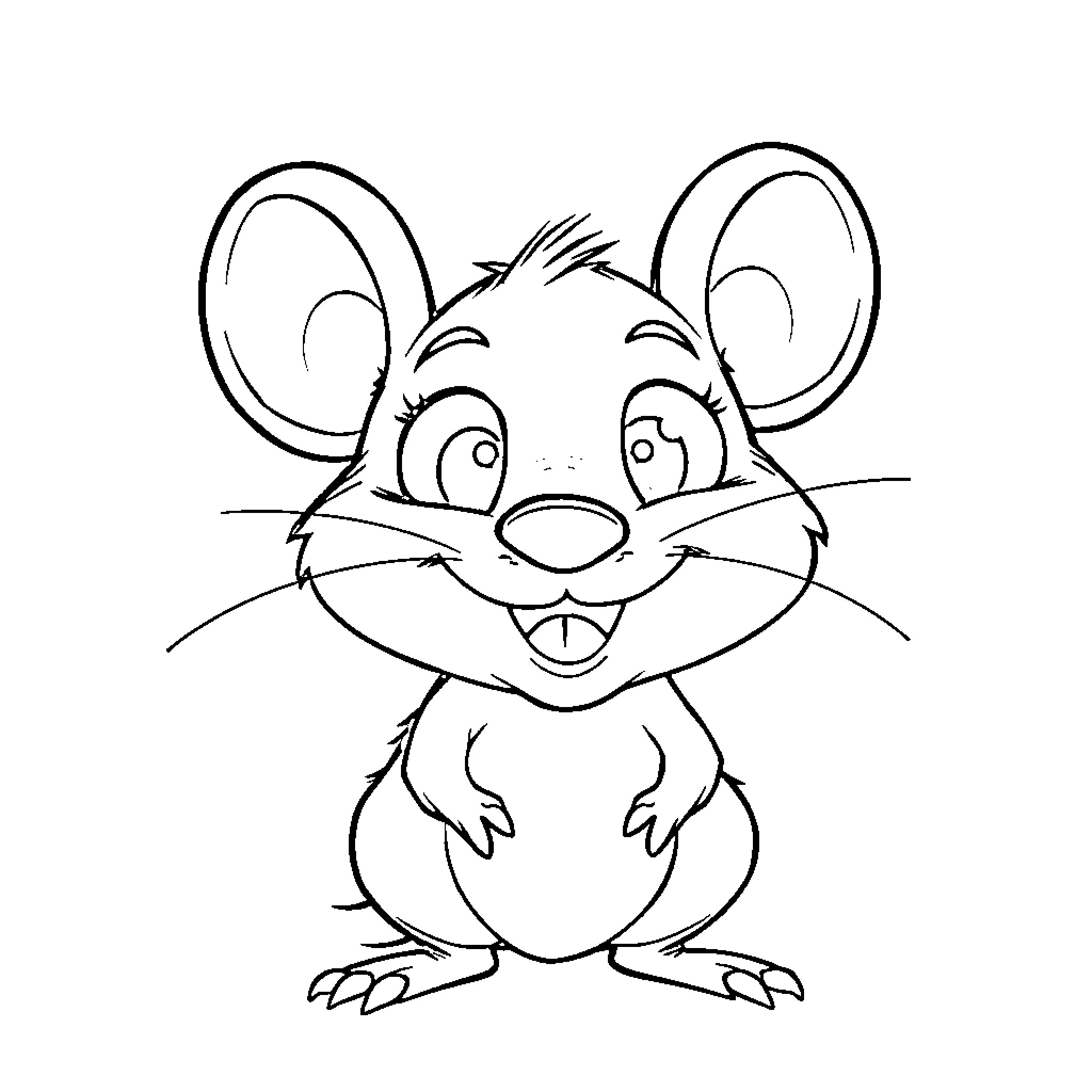 Rat with a cheerful expression Coloring Page (free black-and-white line drawing printable PDF for all, from beginners to advanced learners, including children, teens, adults, and seniors)