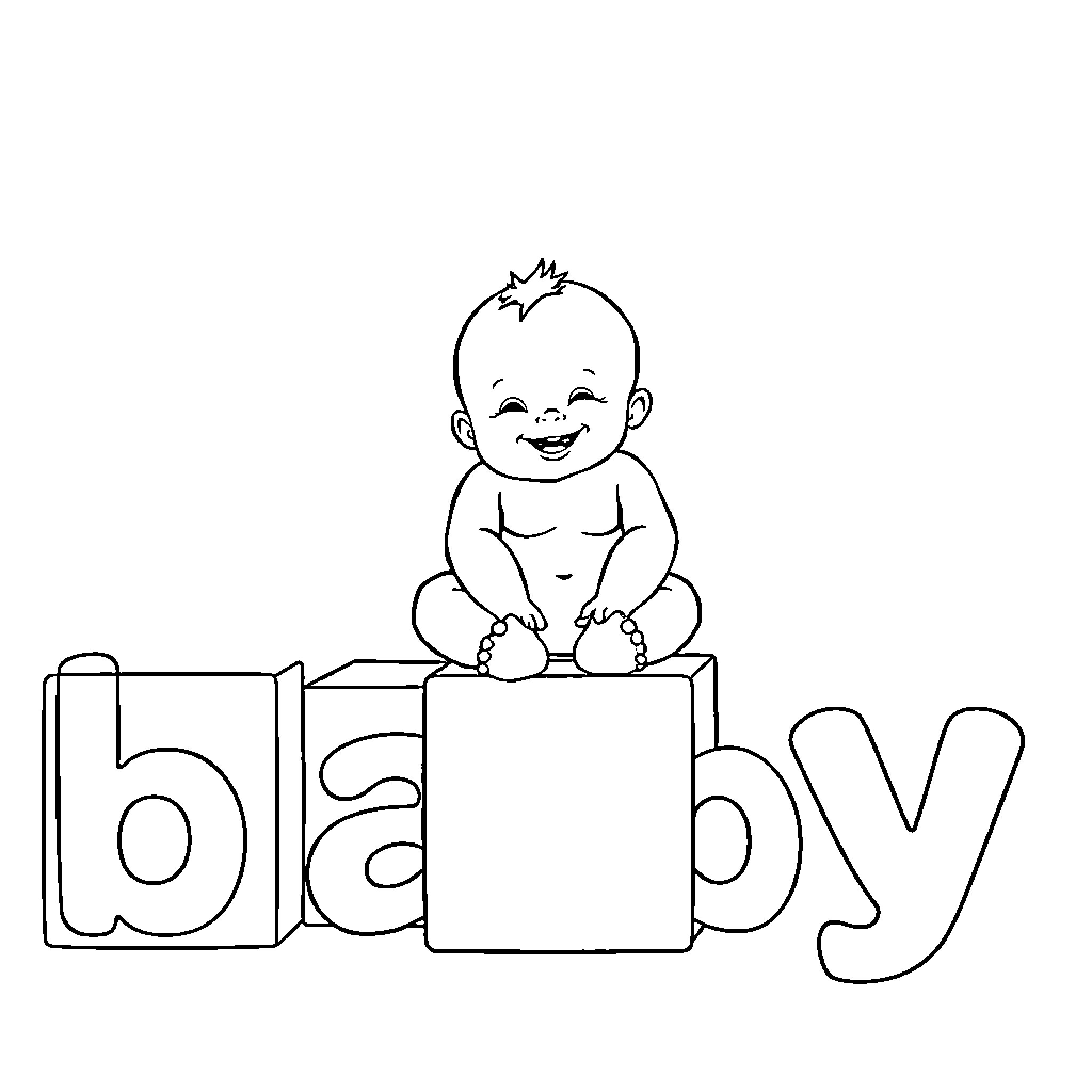 Baby sitting on colorful blocks Coloring Page (free black-and-white line drawing printable PDF for all, from beginners to advanced learners, including children, teens, adults, and seniors)
