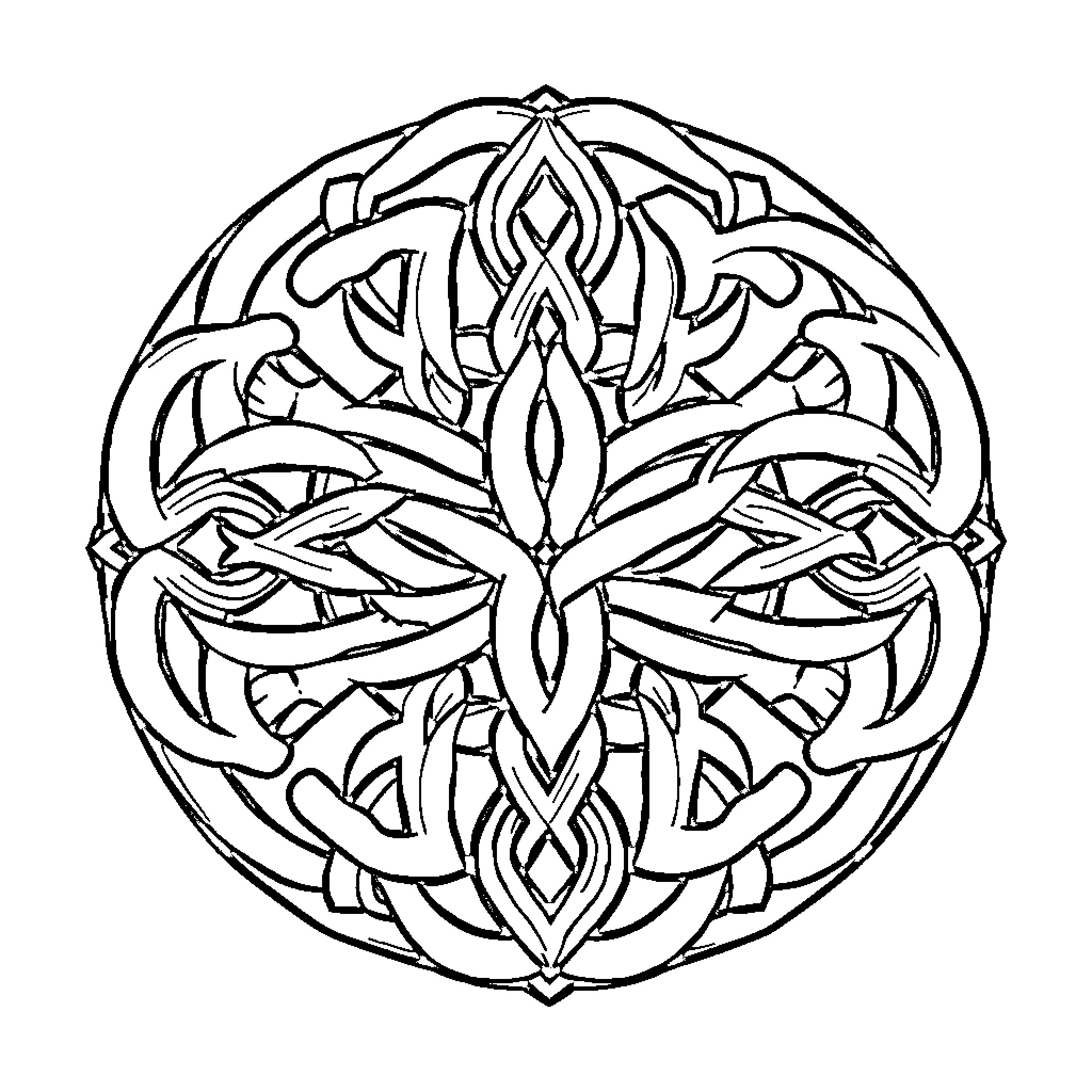 Celtic Knot Mandala Design Coloring Page (free black-and-white line drawing printable PDF for all, from beginners to advanced learners, including children, teens, adults, and seniors)