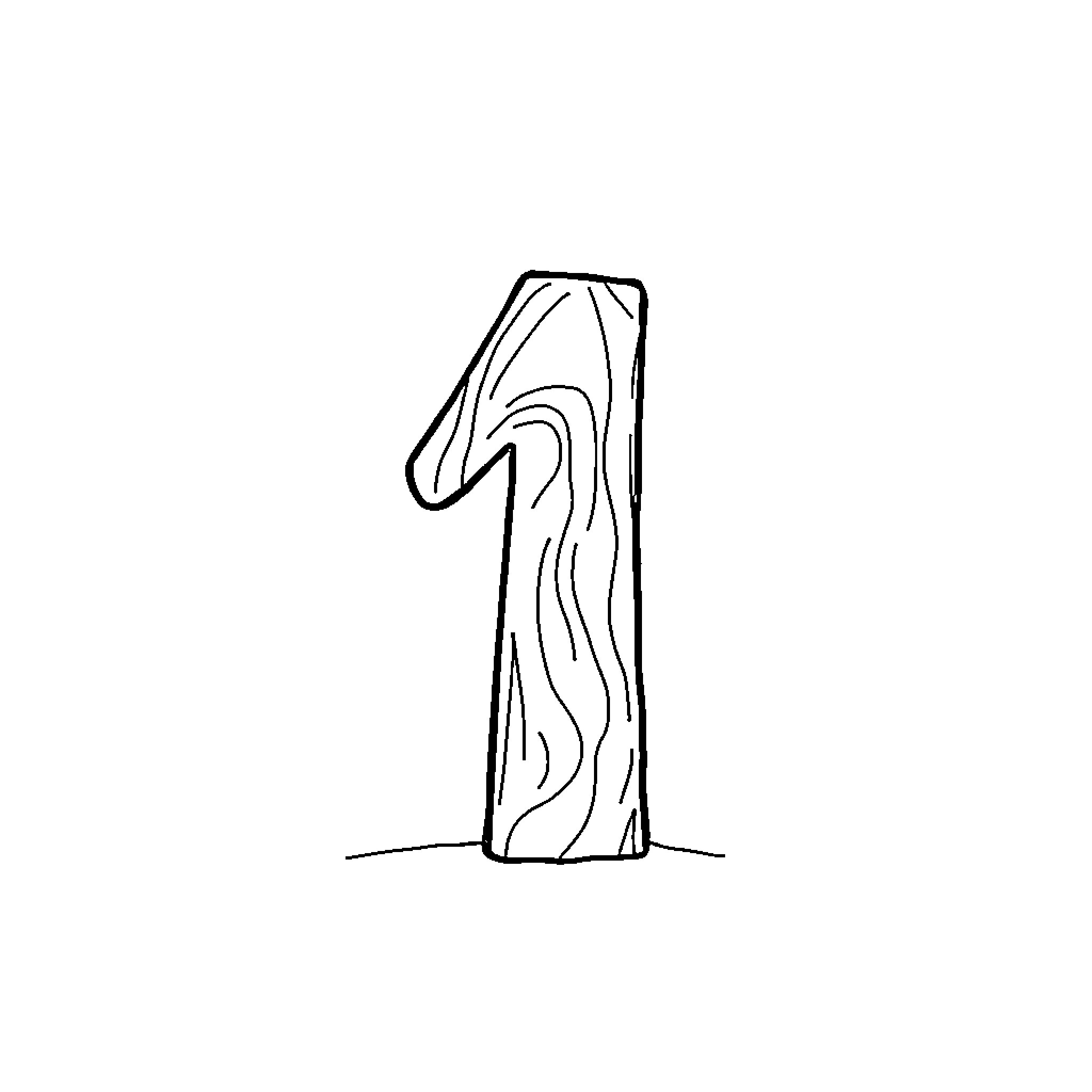 Number 1 Wooden Digit Coloring Page (free black-and-white line drawing printable PDF for all, from beginners to advanced learners, including children, teens, adults, and seniors)
