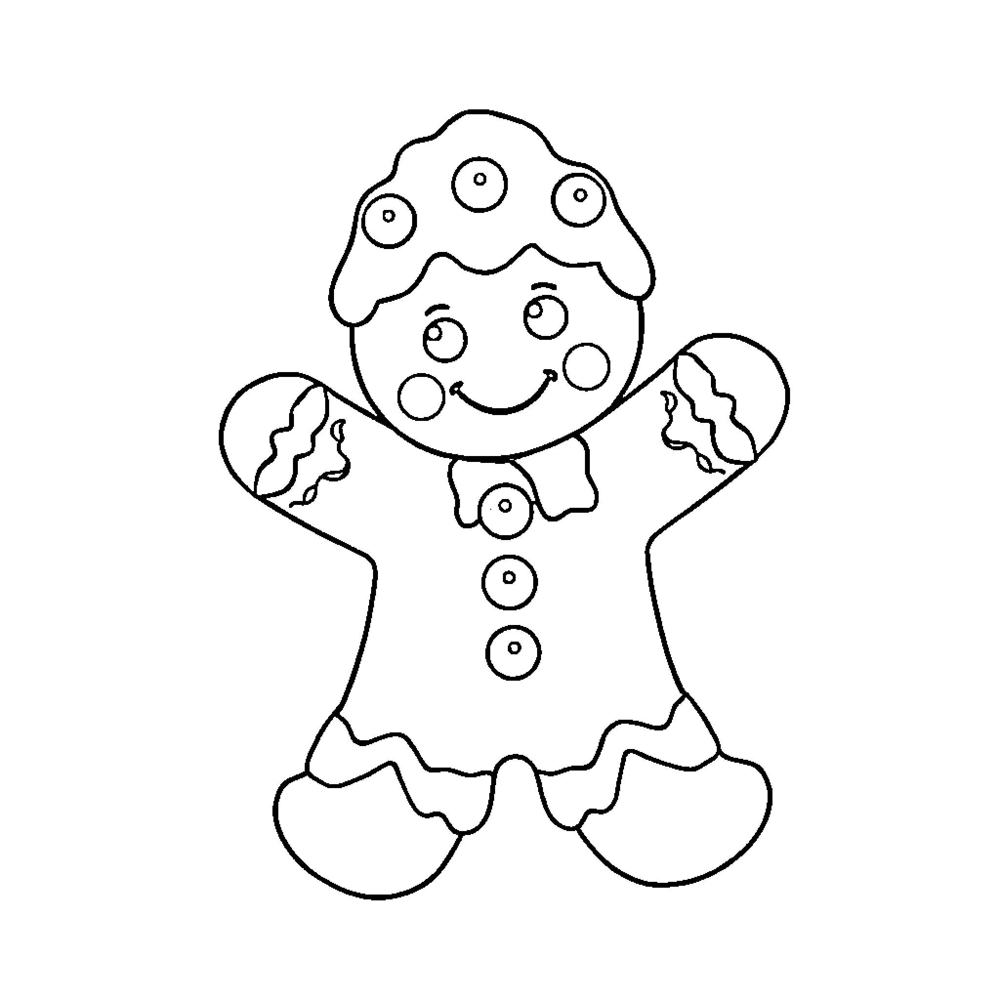 Gingerbread Man with Whimsical Expression Coloring Page (free black-and-white line drawing printable PDF for all, from beginners to advanced learners, including children, teens, adults, and seniors)